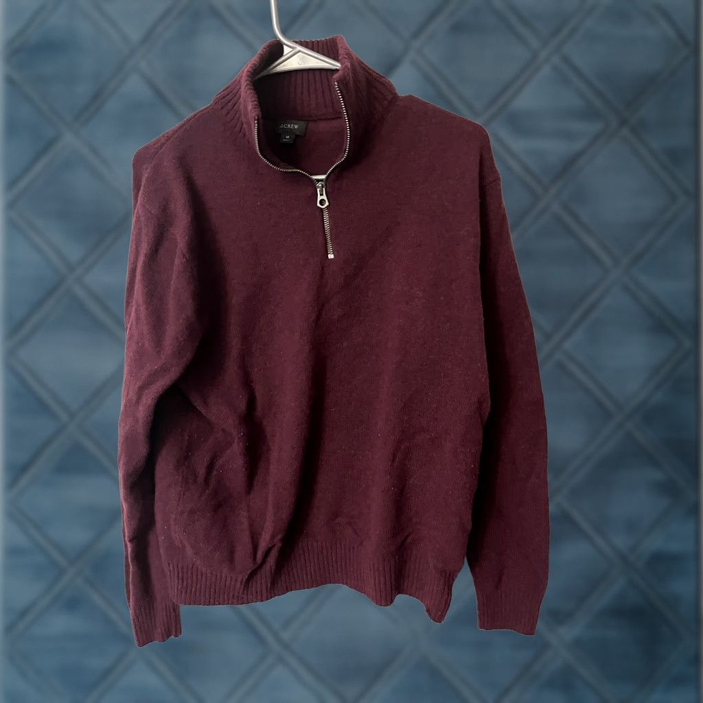 J.Crew J.Crew Rugged Merino Wool Half-Zip Sweater M Maroon Mens Pullover 1/2 Zip Knit Nylon Wool Merino Wool Long Sleeve High Neck Zip Accents Solid Vintage Size US M / EU 48-50 / 2 - 1 Thumbnail