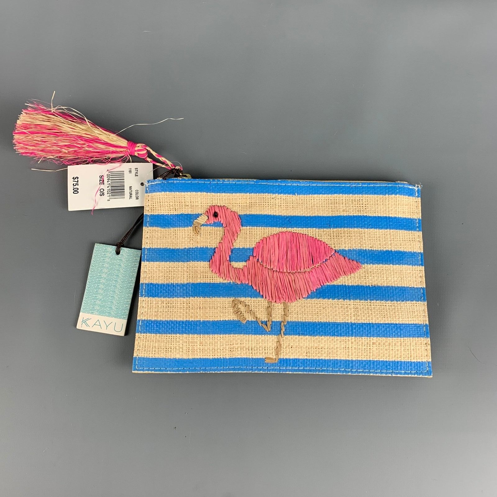 KAVU KAYU Blue Natural Stripe Straw Pouch Handbag Size ONE SIZE - 1 Thumbnail