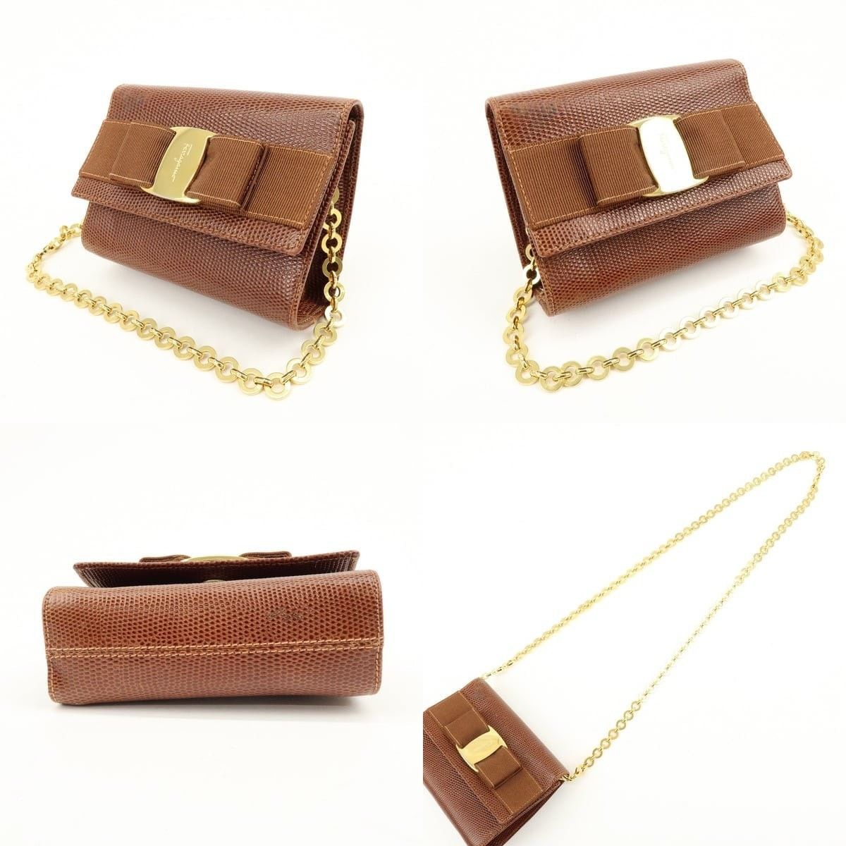 Salvatore Ferragamo Ferragamo Vara Ribbon Embossed Leather Shoulder Bag Brown Size ONE SIZE - 3 Thumbnail