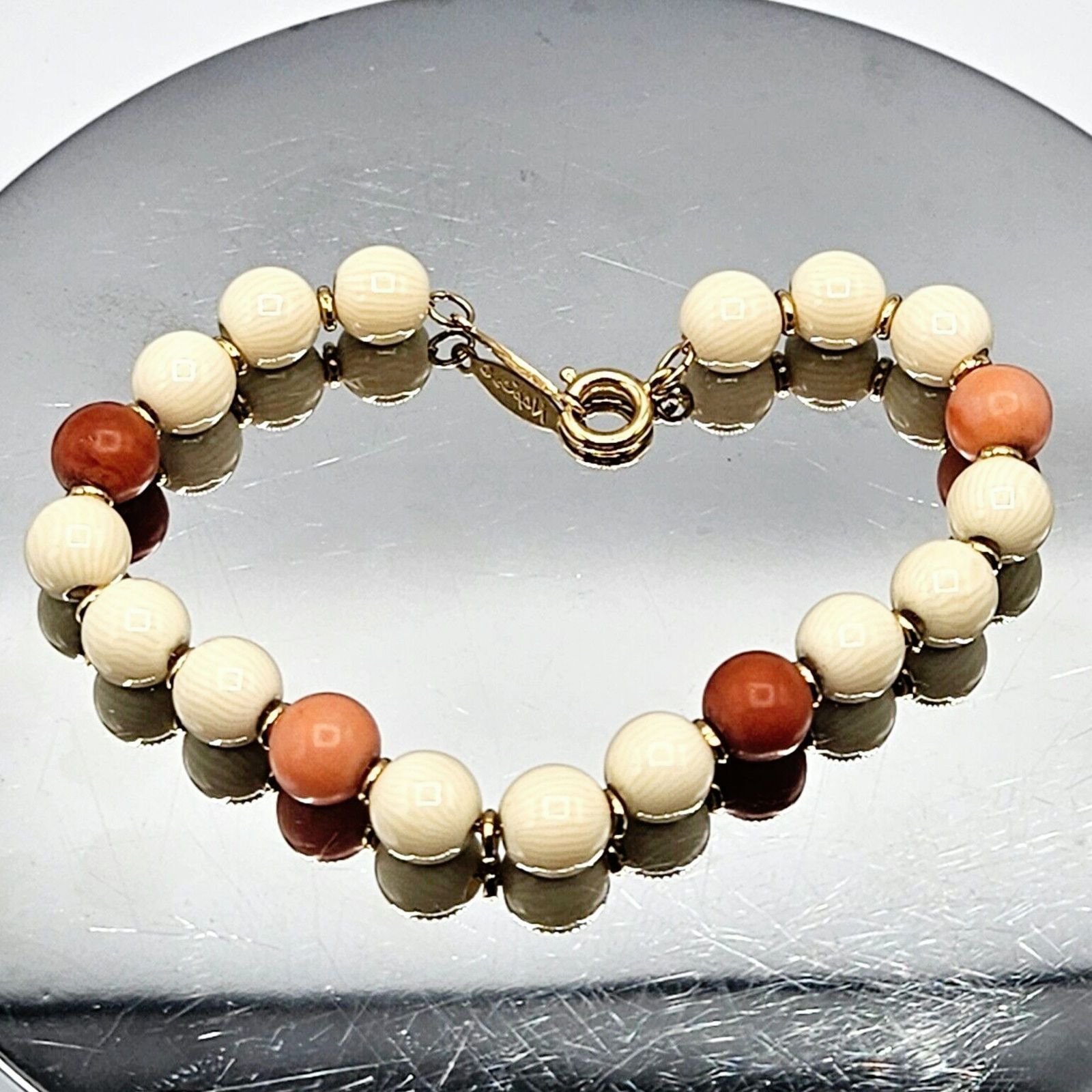 Other VTG Y2K Napier Bracelet Cream Orange Bead Fashion Jewelry Size ONE SIZE - 1 Thumbnail