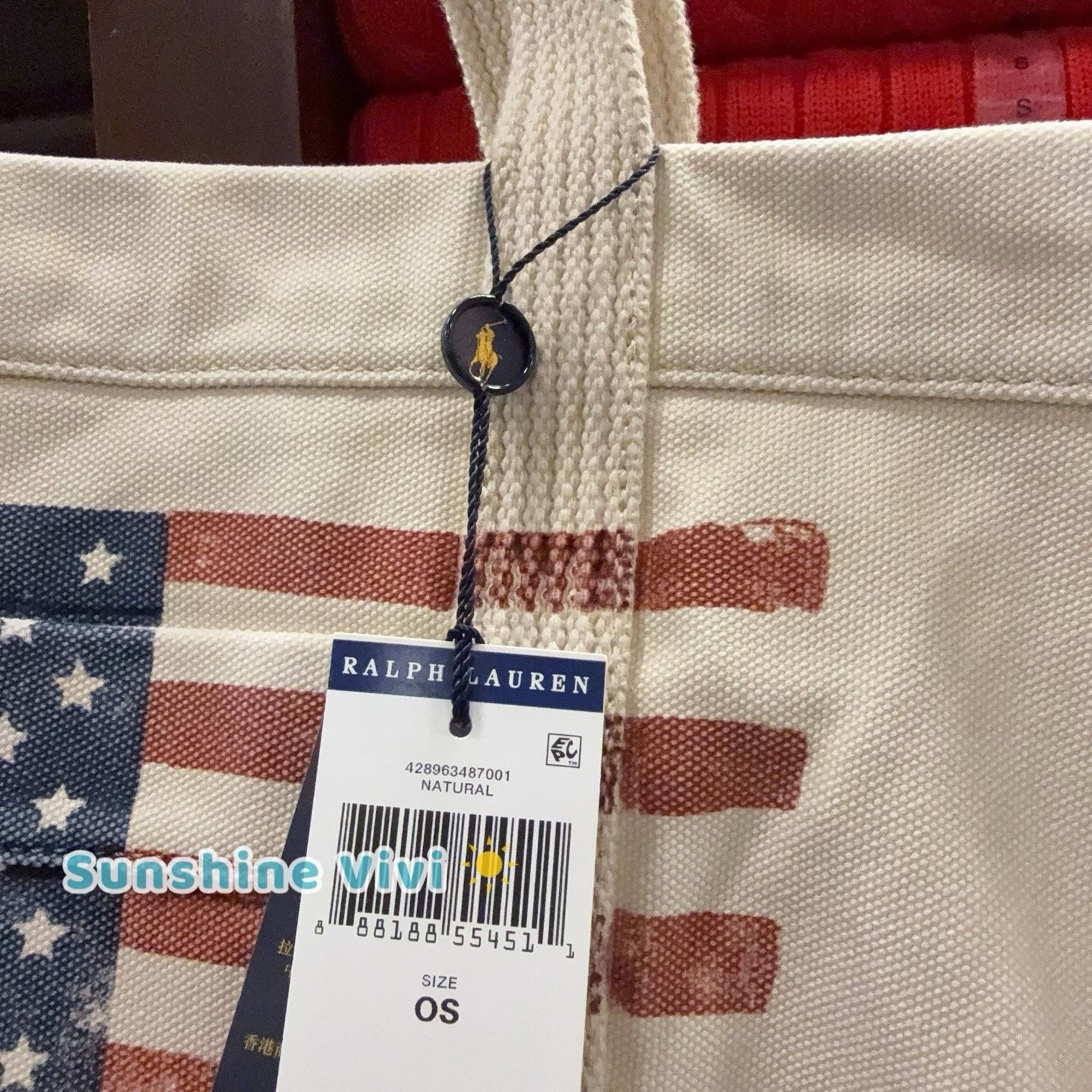 Ralph Lauren NWT POLO RALPH LAUREN Distressed Flag Cavans Tote Natural Size ONE SIZE - 6 Thumbnail