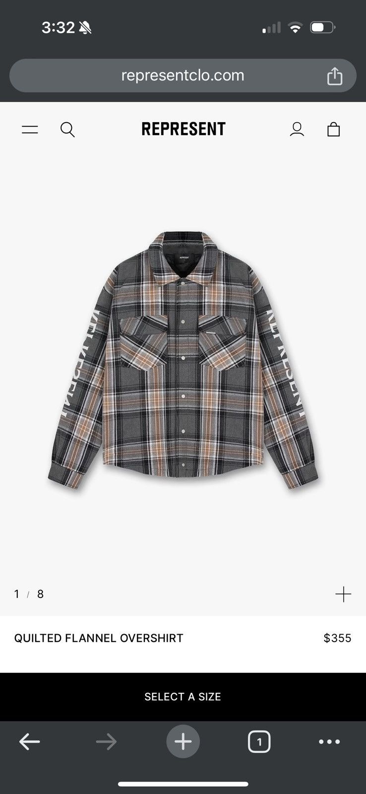 image of Represent Clo Represent Quilted Flannel Overshirt in Grey, Men's (Size Small)