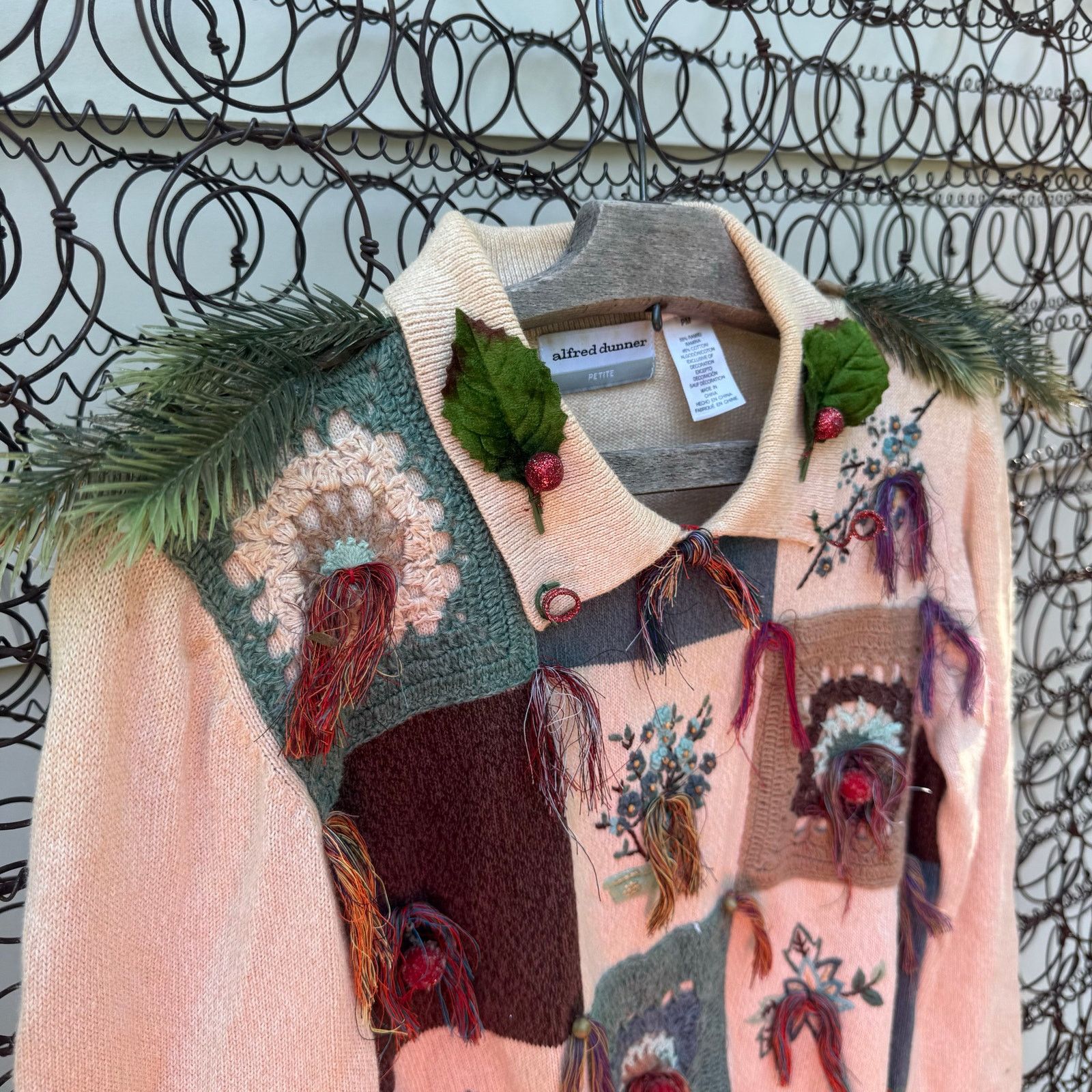 Vintage 90s Christmas Folk Rustic Patchwork Sampler Sweater PM Size M / US 6-8 / IT 42-44 - 2 Thumbnail