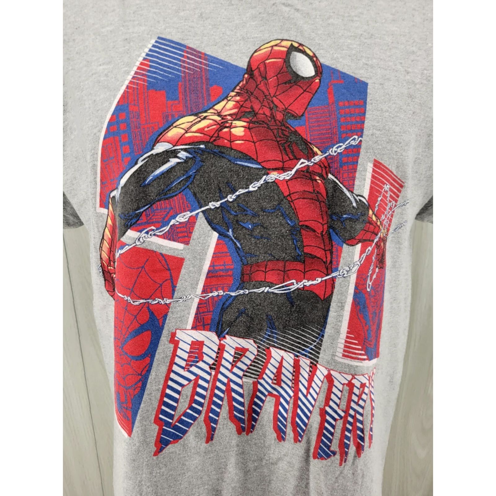 Vintage Marvel Spider-Man T-Shirt Mens L Gray Bravery Graphic Short Sleeve Shirt Size US L / EU 52-54 / 3 - 2 Thumbnail
