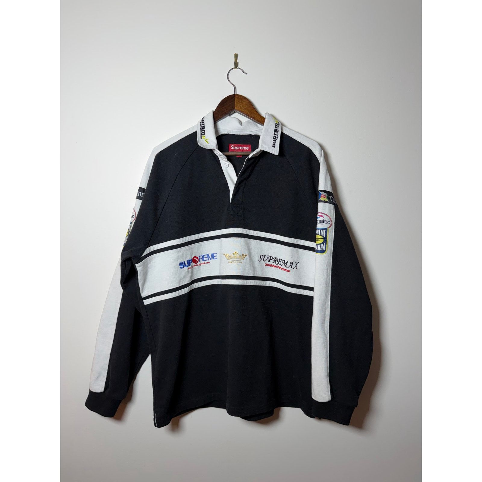supreme®/nike® stripe rugby 黒　XL Nike × Supreme Supreme Nike Stripe Rugby Black Large | Grailed