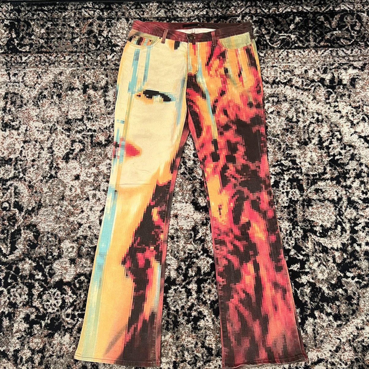 image of Archival Clothing x Just Cavalli Archive Ss01 Roberto Cavalli Pixel Face Lava Jeans Size: 32 in Red