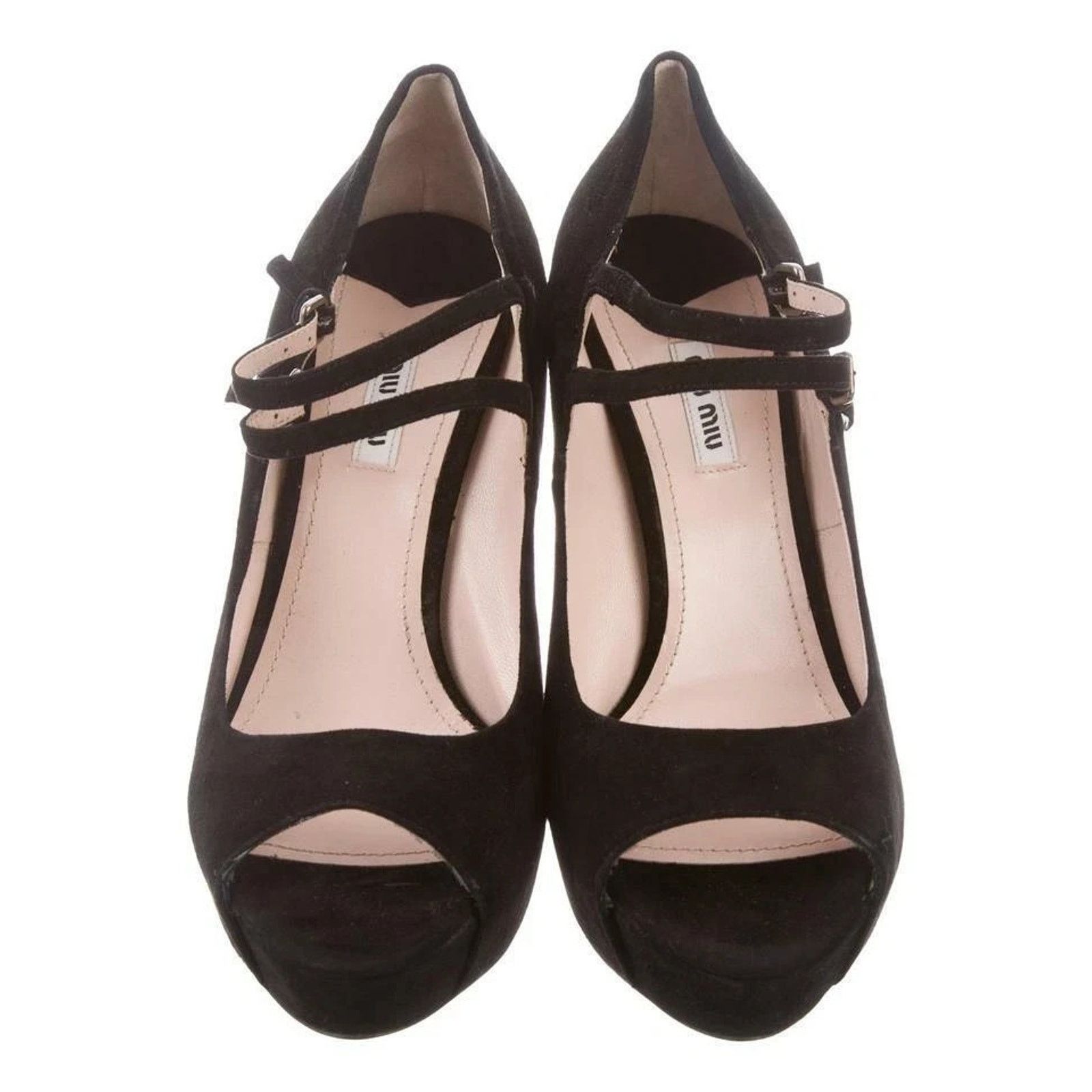 Miu Miu MIU MIU PRADA 5KP235 BLACK SUEDE OPEN TOE HEEL PUMPS 41 $690 Size US 11 / IT 41 - 4 Thumbnail