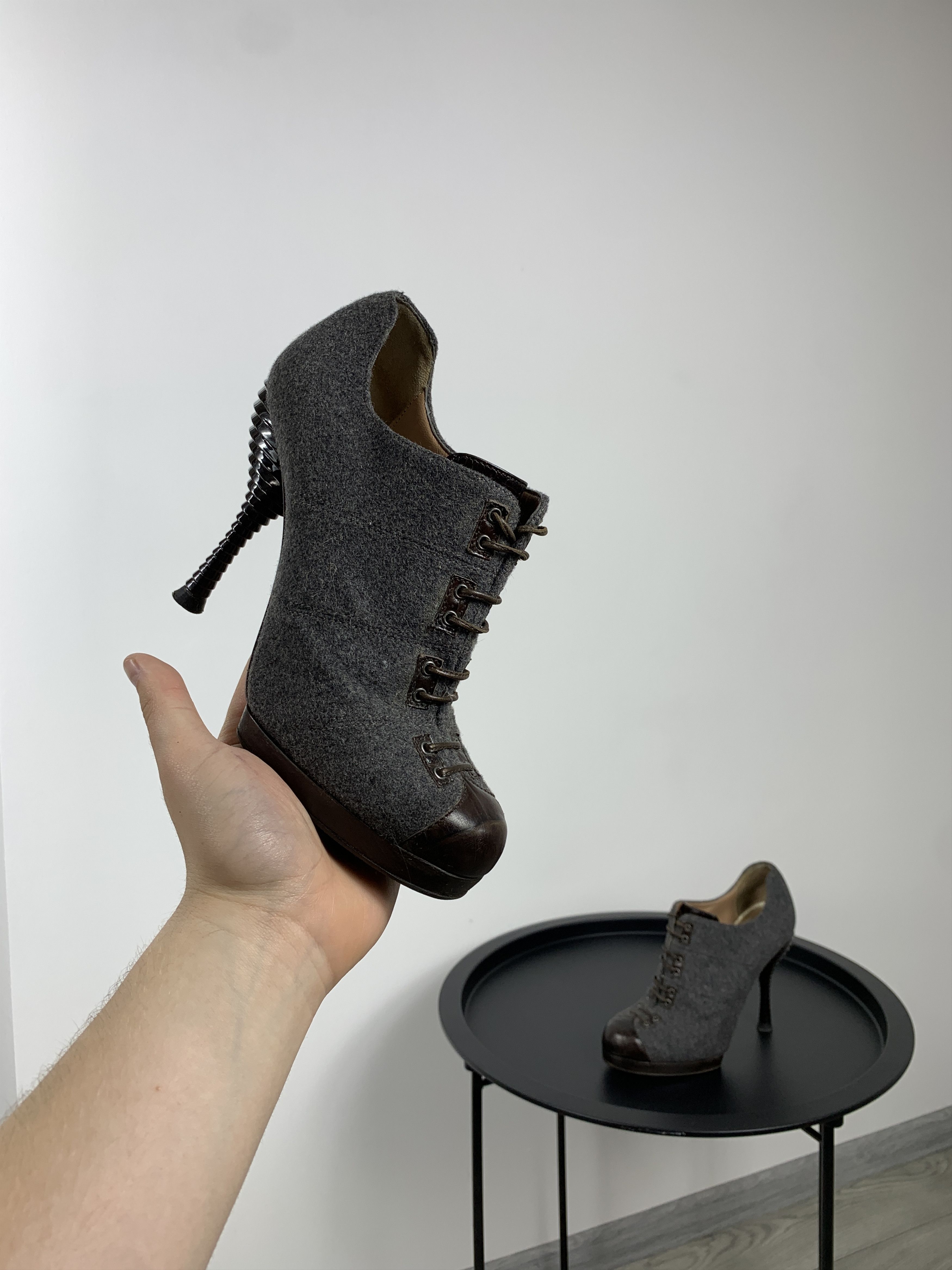 Emporio Armani Emporio Armani Grey Womens's Tweed Heels Shoes Size US 7.5 / IT 37.5 - 8 Thumbnail