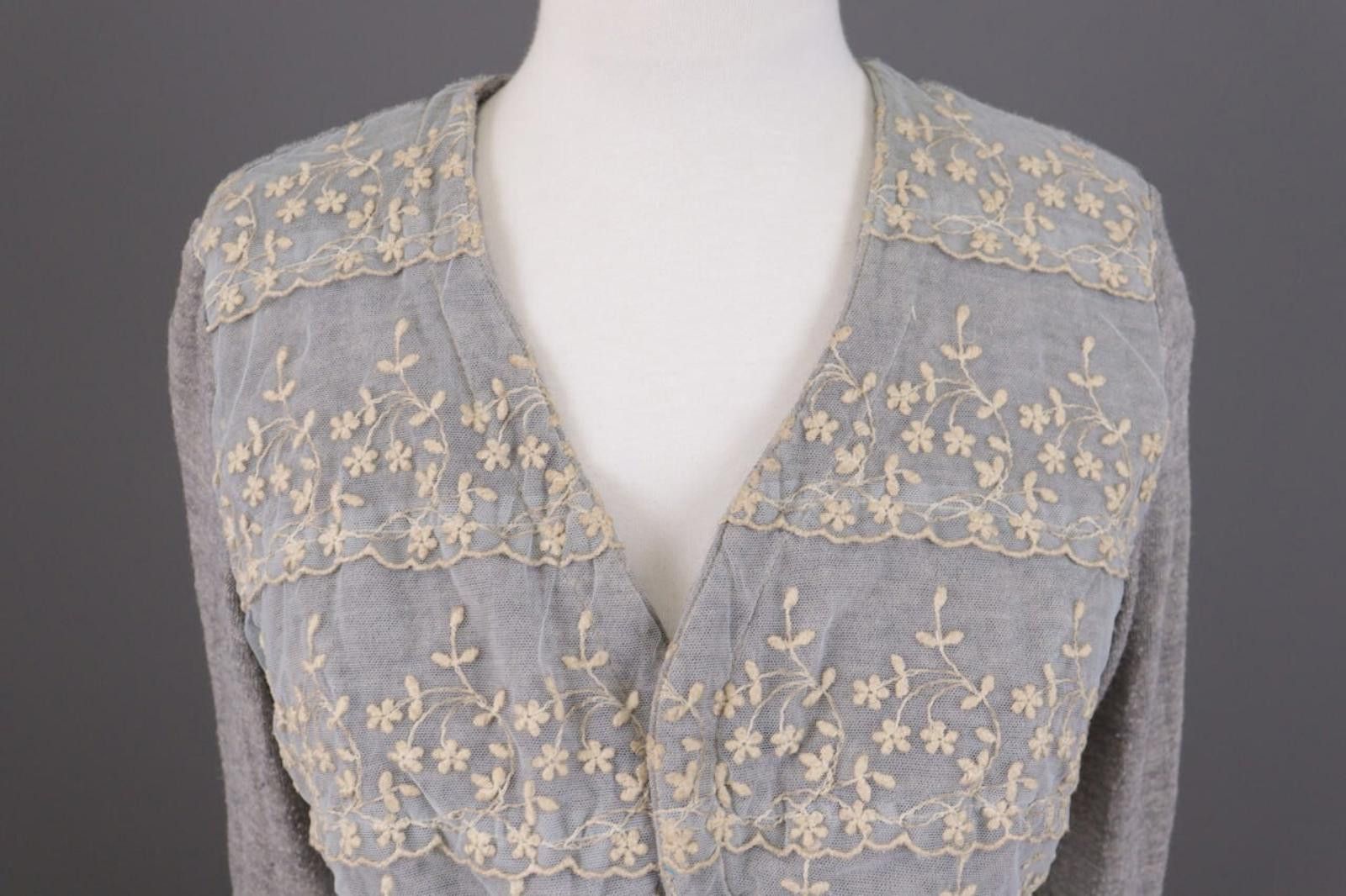 Designer Elisa Cavaletti Gray Floral Cardigan Sweater Size L Size L / US 10 / IT 46 - 4 Thumbnail