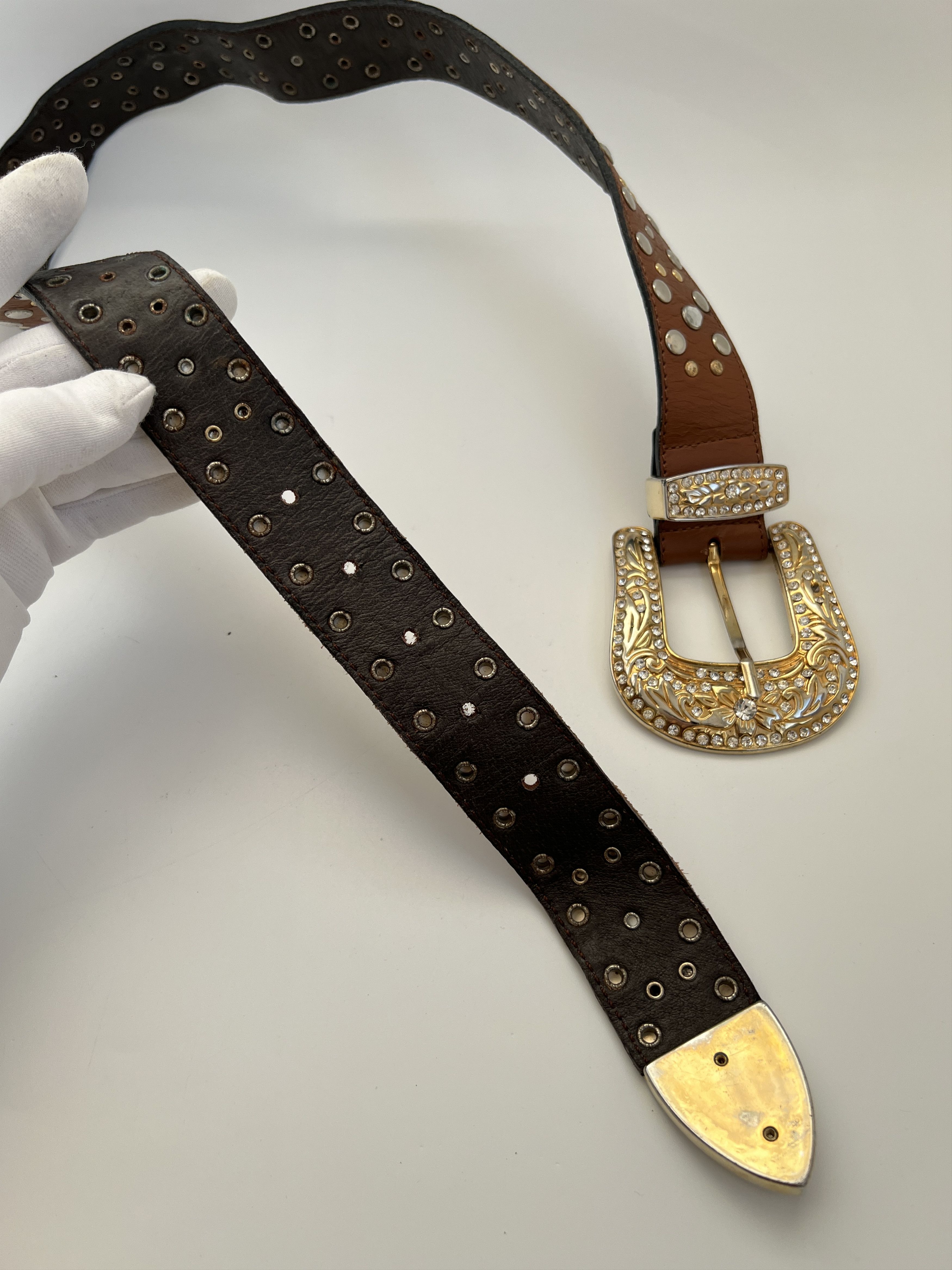 Vintage Y2K Heavy Studded Rhinestones Leather Belt Like BB Simons Size ONE SIZE - 11 Thumbnail