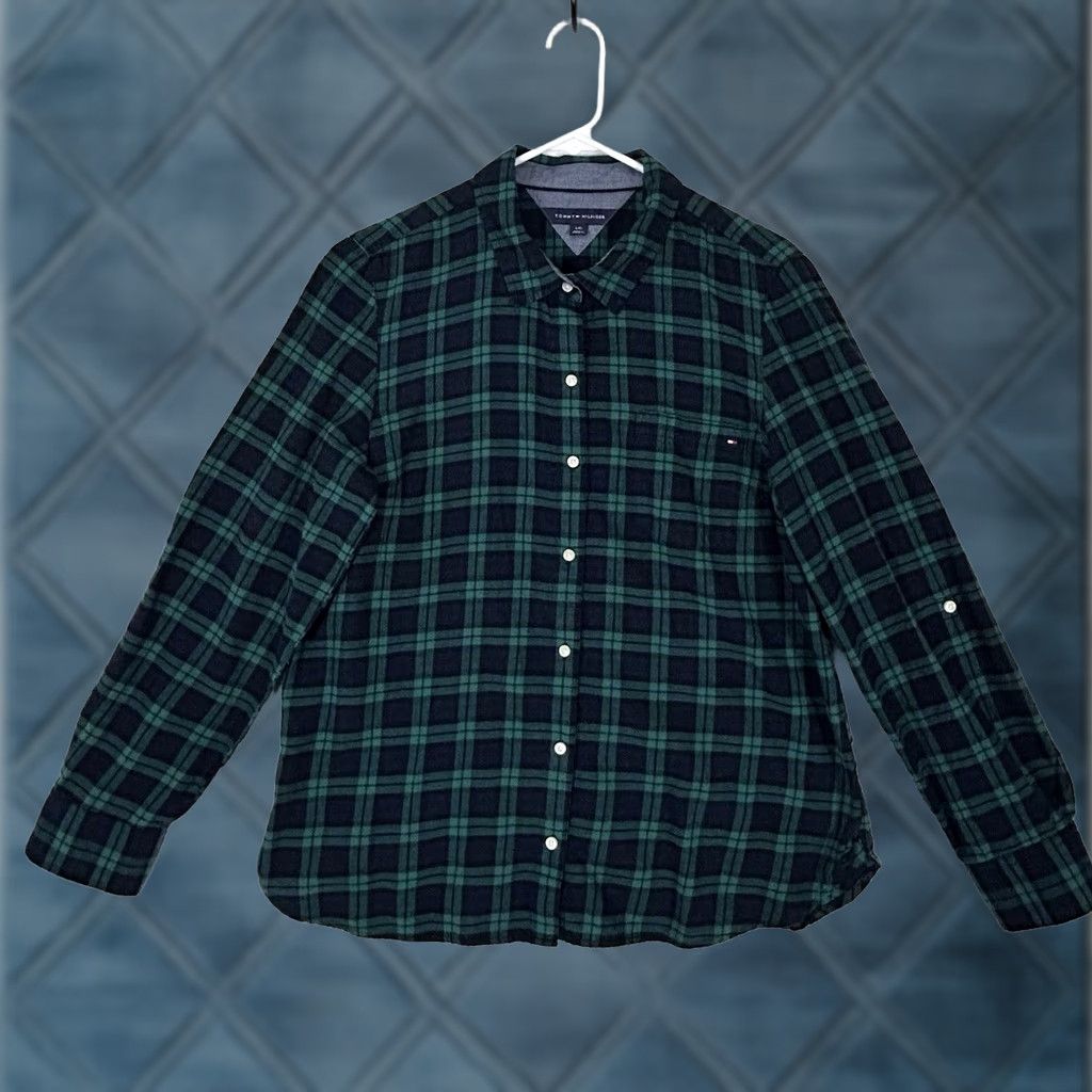 Tommy Hilfiger Tommy Hilfiger Plaid Button-Up Shirt Mens L Green Casual Preppy Top Size US L / EU 52-54 / 3 - 1 Thumbnail
