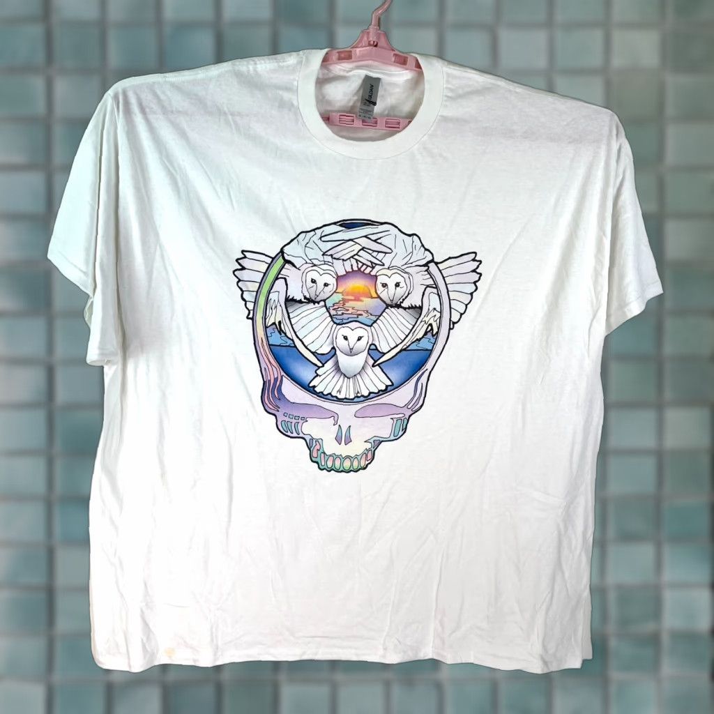 Gildan Gildan T-Shirt Shirt Mens 4XL White Owl Skull Graphic Tee Big & Tall US Seller 90s vibes? Size US XXL / EU 58 / 5 - 1 Thumbnail