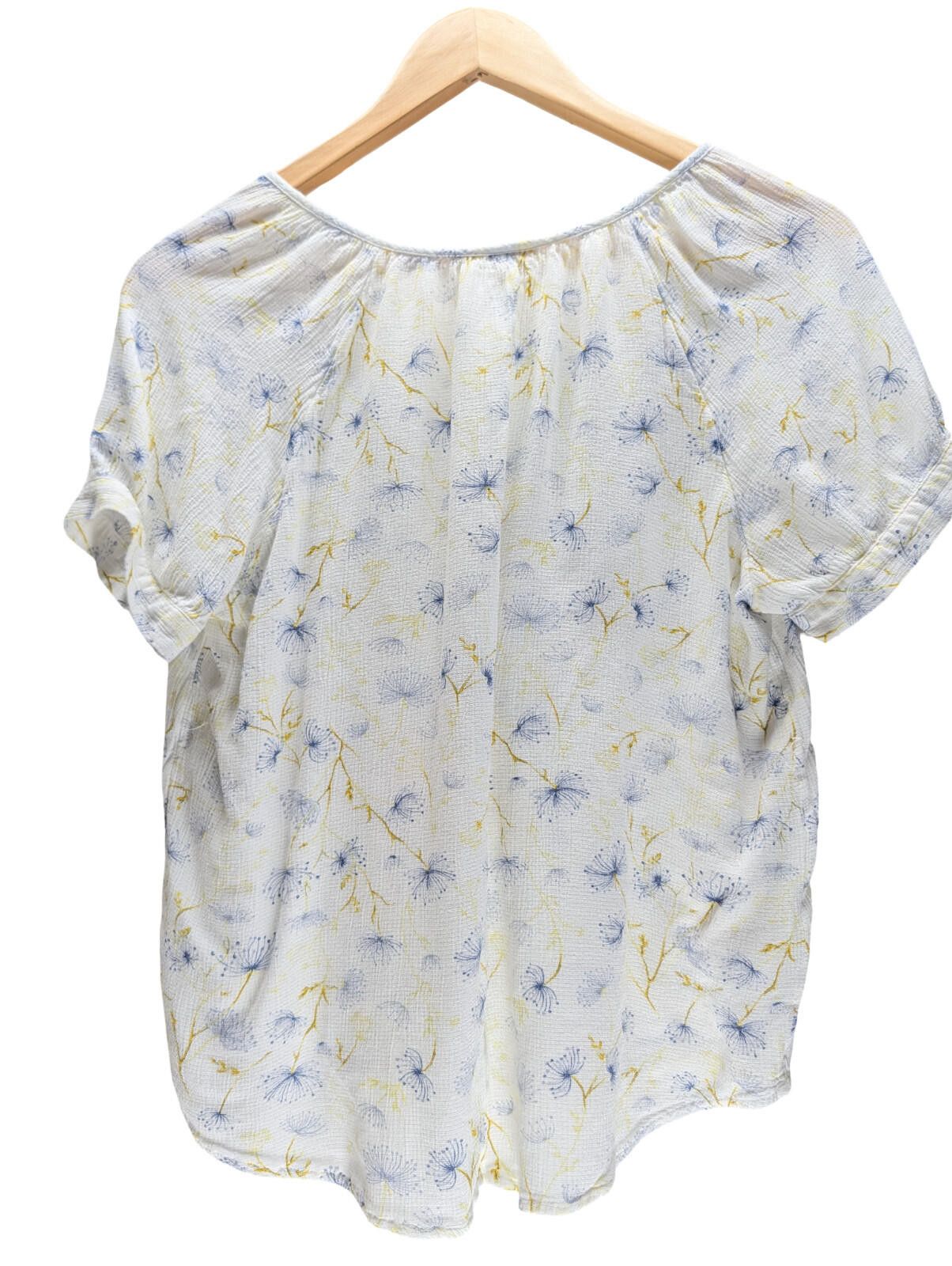 Analog a.n.a Blouse Women M V-Neck Short Sleeve Blue Yellow Floral Size M / US 6-8 / IT 42-44 - 4 Thumbnail