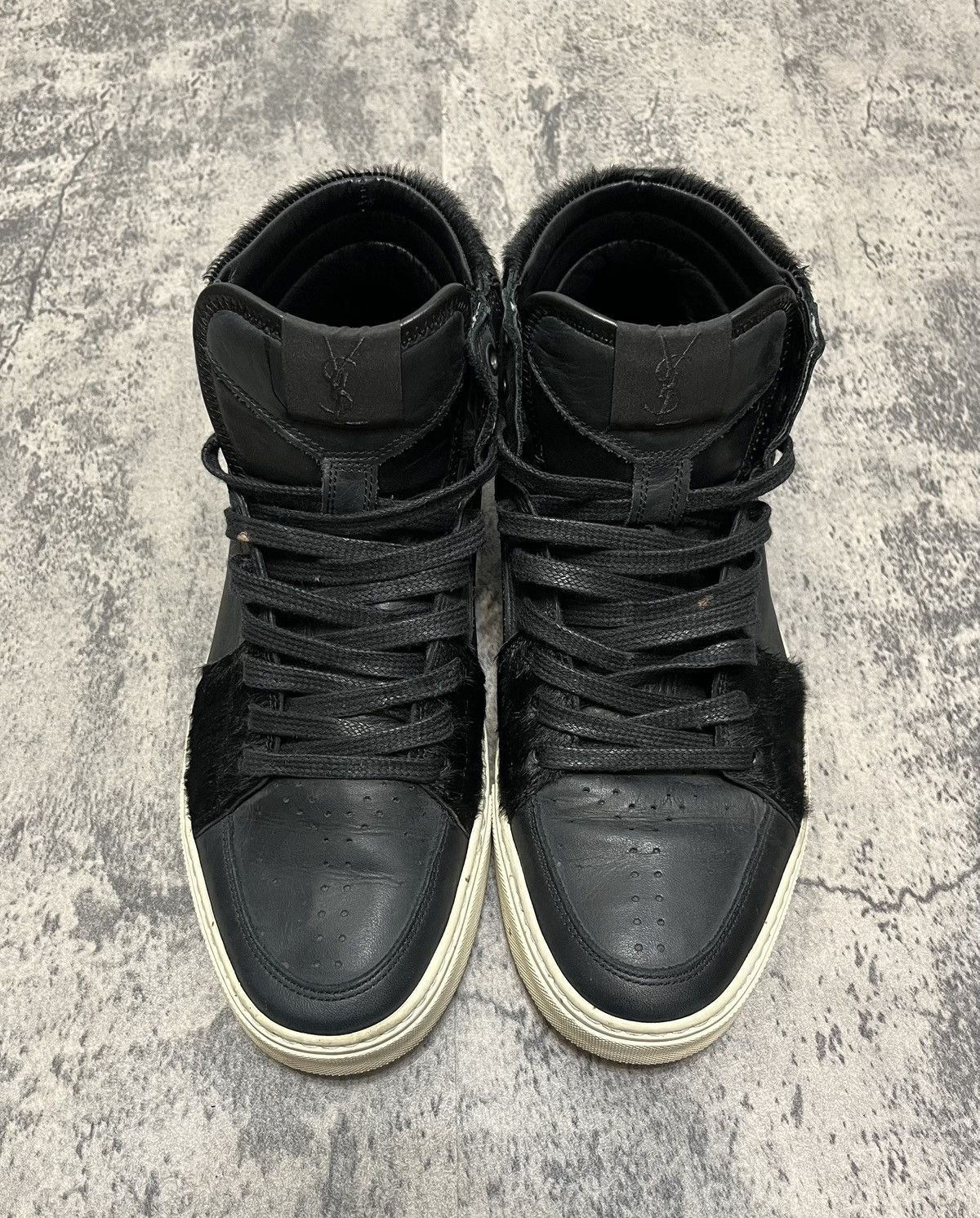 Saint Laurent Paris Saint Laurent Fur High Top Sneakers Black Size US 7 / EU 40 - 2 Thumbnail