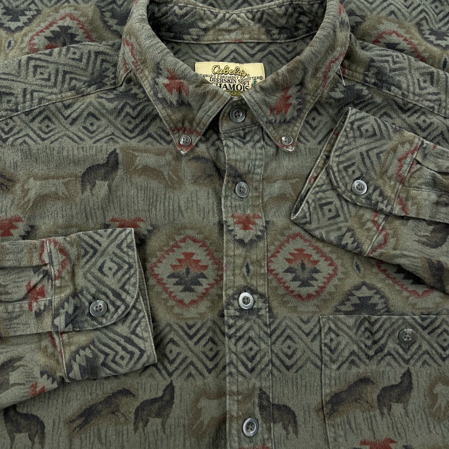 Vintage VINTAGE Cabela's Shirt Men XL Green Button Up Chamois Cloth Southwestern Wolf Size US XL / EU 56 / 4 - 2 Thumbnail