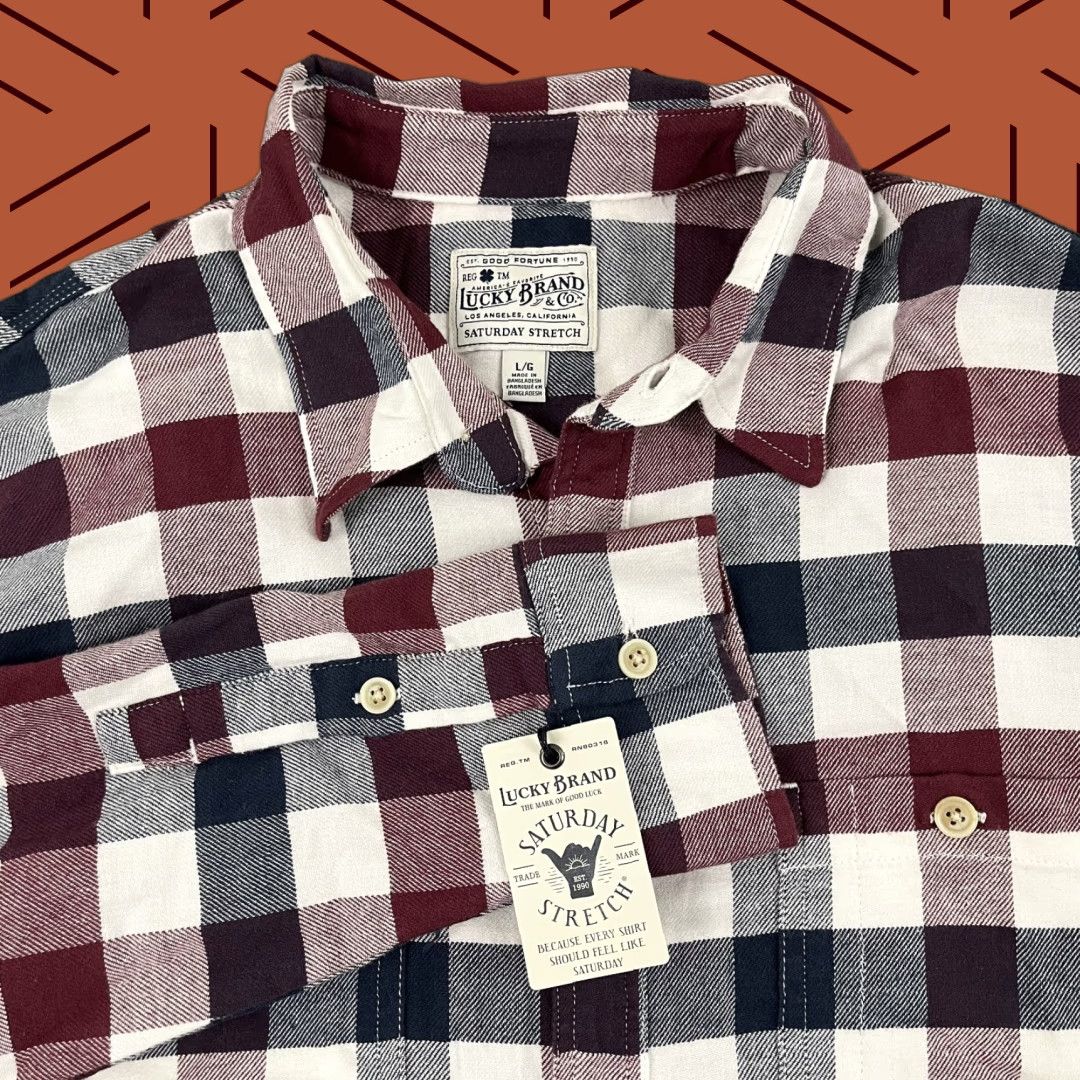 Lucky Brand Lucky Brand Flannel Shirt Mens Large Red White Blue Plaid Button Up Stretch NEW Size US L / EU 52-54 / 3 - 1 Thumbnail