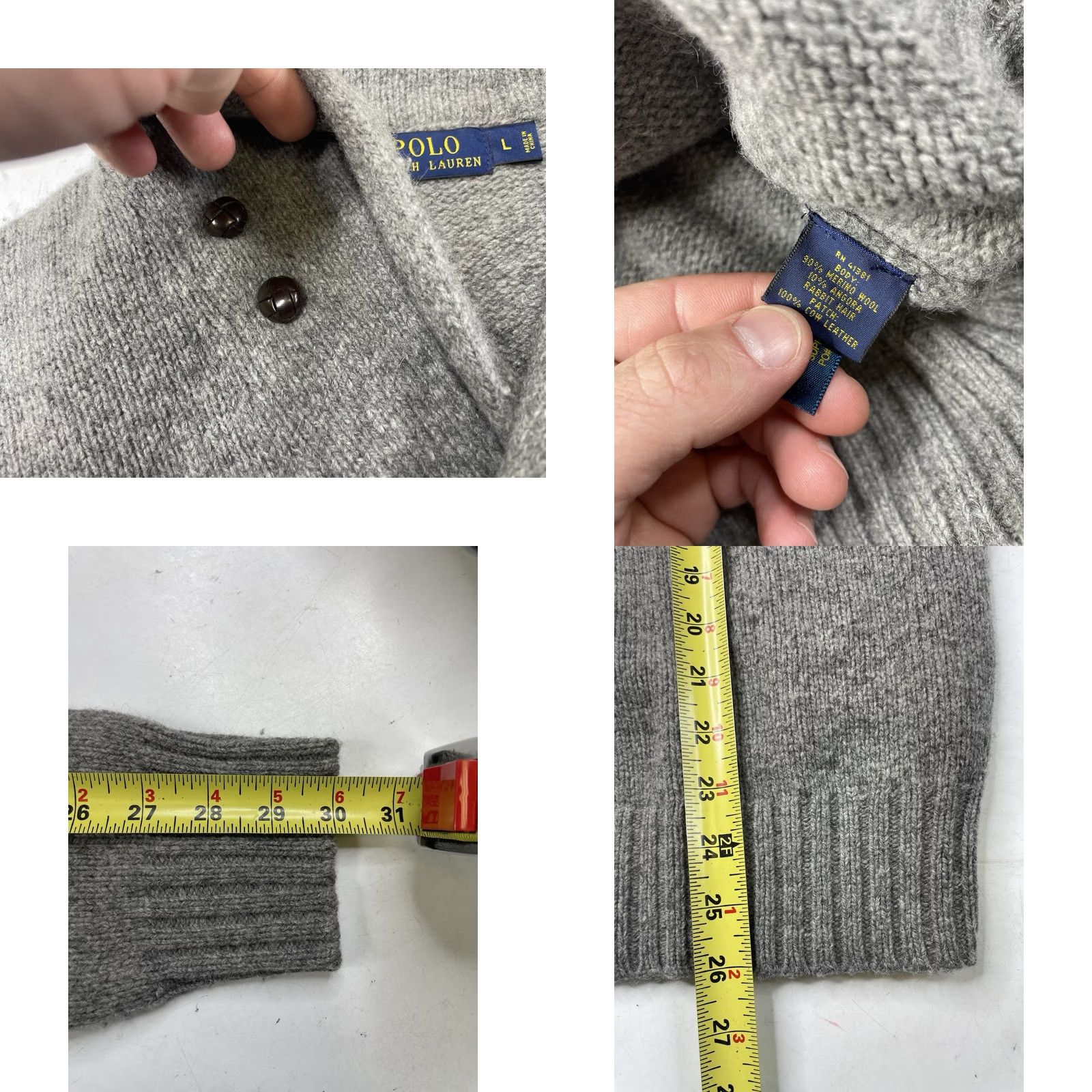 Polo Ralph Lauren Polo Ralph Lauren Mens Large Gray Shawl Leather Elbow Patches Pullover Sweater Size US L / EU 52-54 / 3 - 9 Thumbnail
