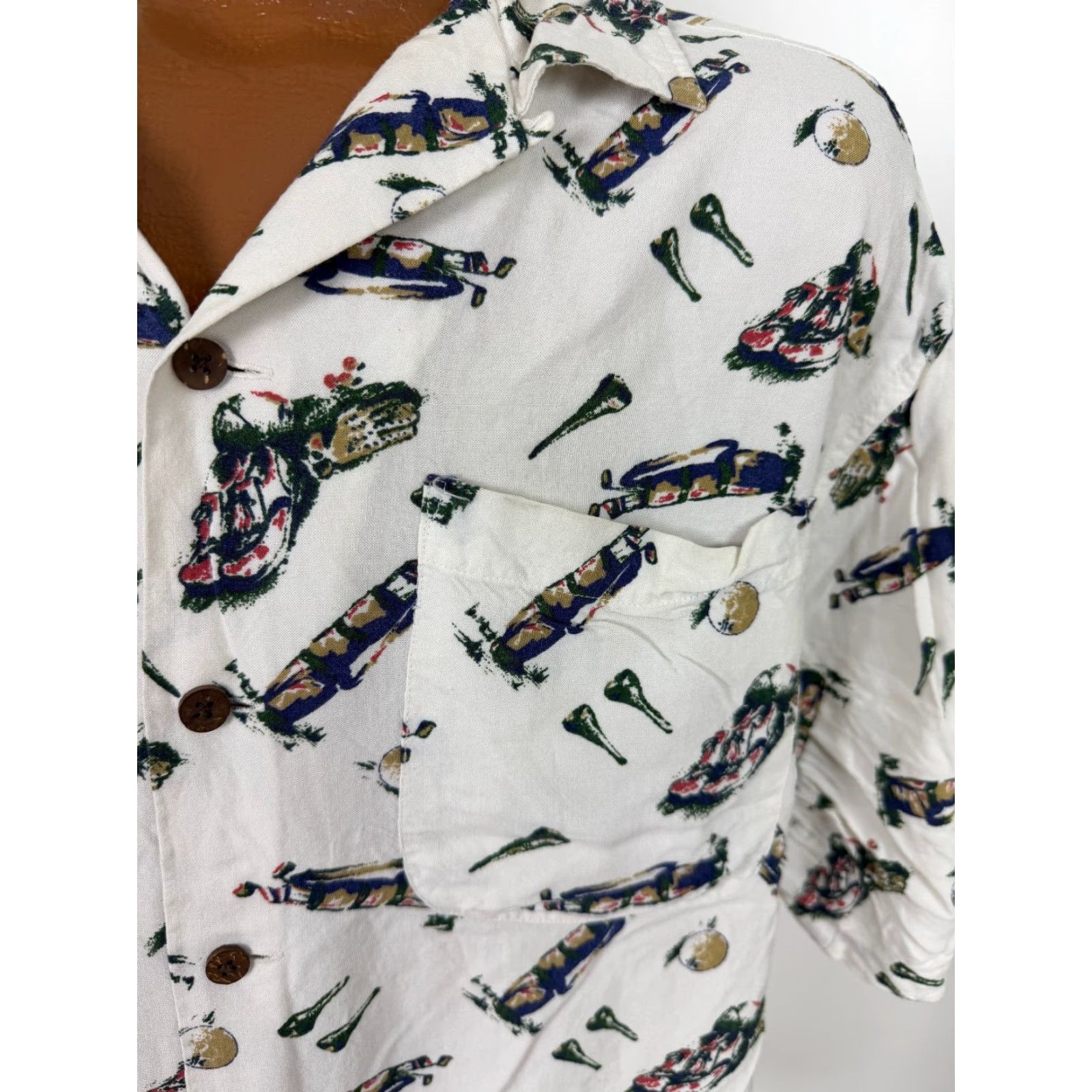 Vintage VINTAGE Halifax Outfitters Golf Shirt Men M White Graphic Print 90s Hawaiian Hipster Outdoor Sports Lightweight Rayon Coffees? Size US M / EU 48-50 / 2 - 2 Thumbnail