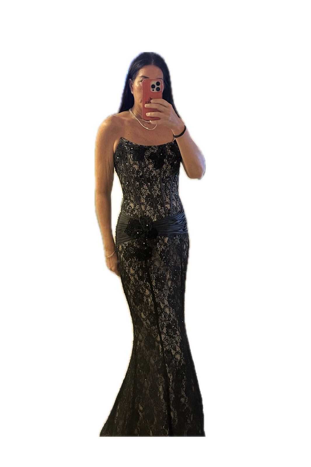Absolutely Stunning Black Lace Boned Bustier Mermaid Gown