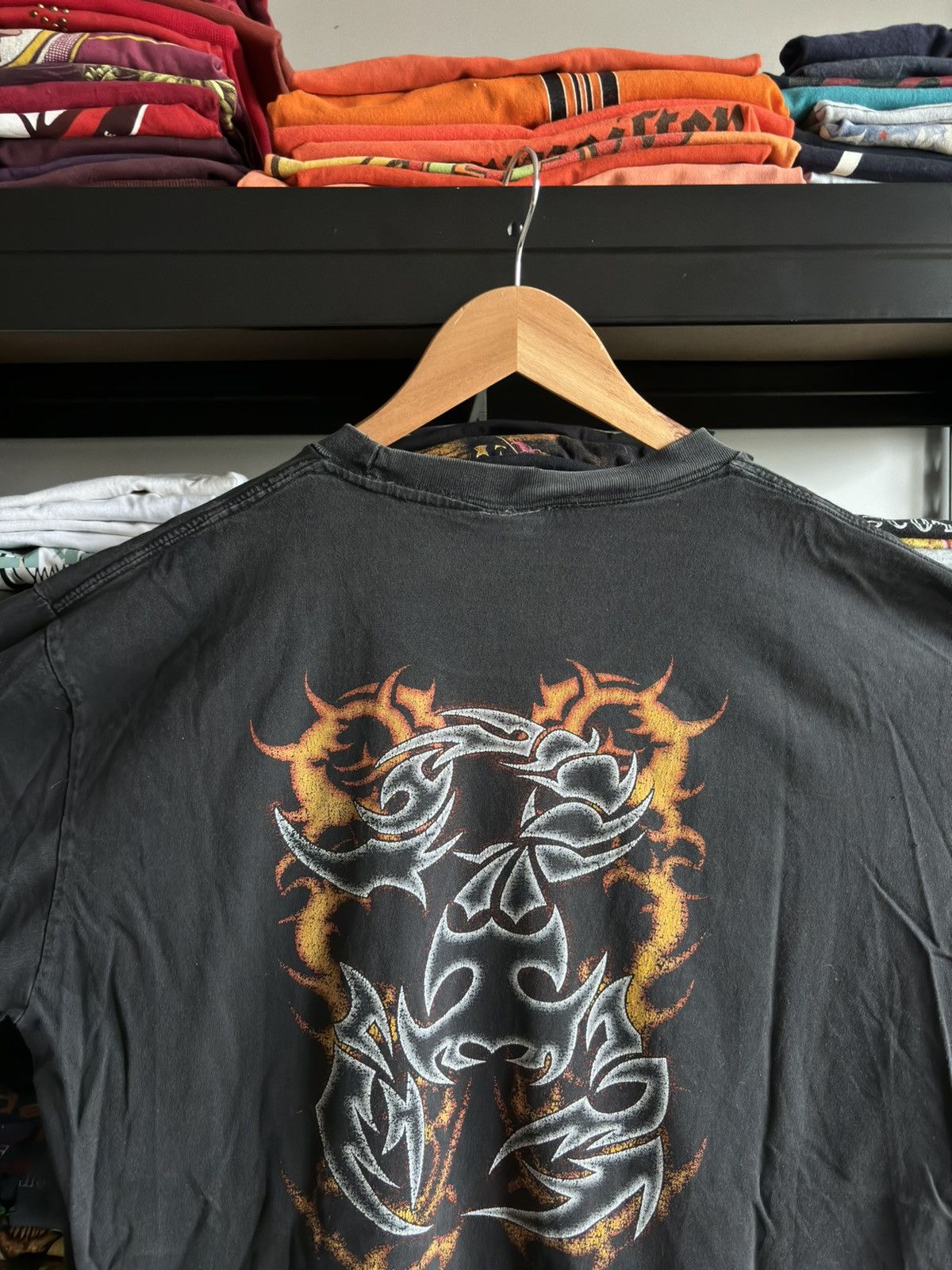 JNCO Crazy Vintage Affliction Style Y2K Flames Tribal T-Shirt USA Size US XL / EU 56 / 4 - 4 Thumbnail