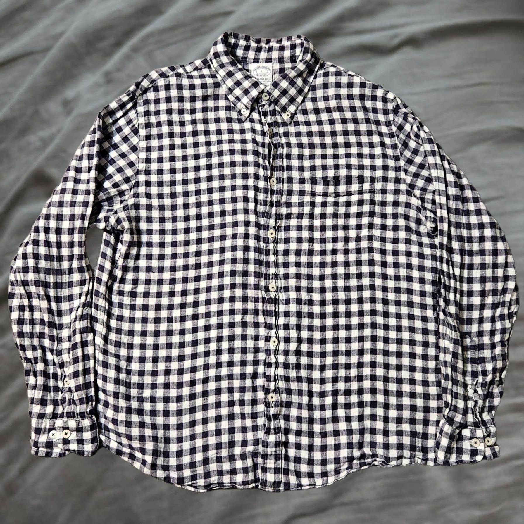 Brooks Brothers Brooks Brothers Regent Baird McNutt Linen Shirt Mens Large Blue Check Button Size US L / EU 52-54 / 3 - 1 Thumbnail