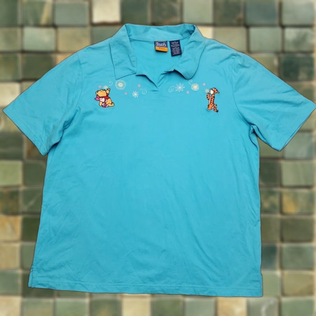 Disney VINTAGE Winnie The Pooh Shirt Womens 18W Blue Tigger Embroidered Disney Polo Jacket Short Sleeve Knit Collared Pullover 100% Cotton - Basic Size 3XL / US 20-22 - 1 Thumbnail