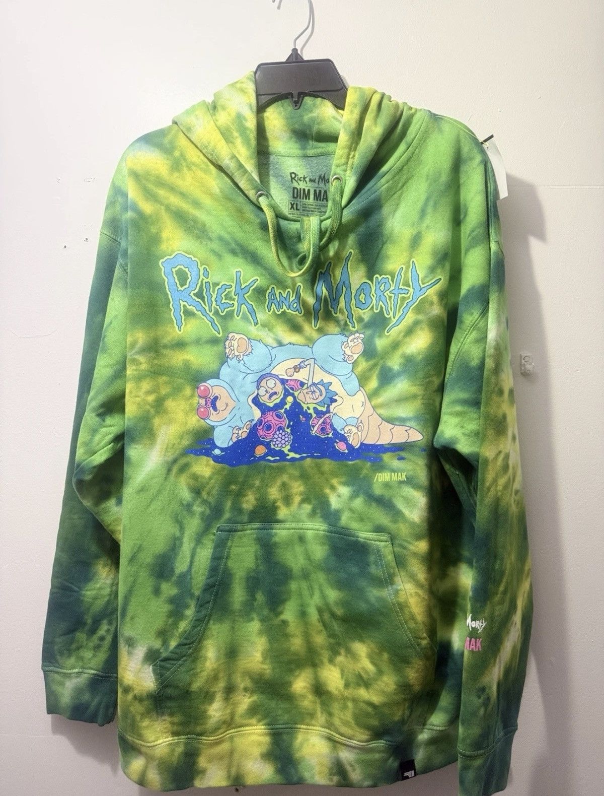 Rick and Morty x Dim Mak Green Tie Dye Hoodie XL Rare Collab