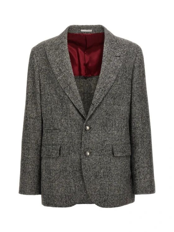 Brunello Cucinelli o1w1db10126 Check Single Breasted Blazer in Grey Size 52R - 1 Thumbnail