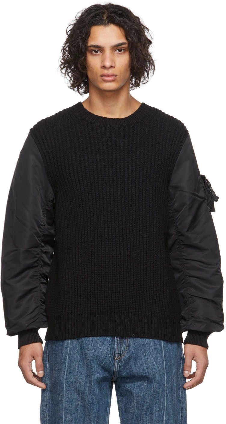 Helmut Lang Helmut Lang Black Nylon Sleeve Knit Merino Sweater Size US L / EU 52-54 / 3 - 7 Thumbnail