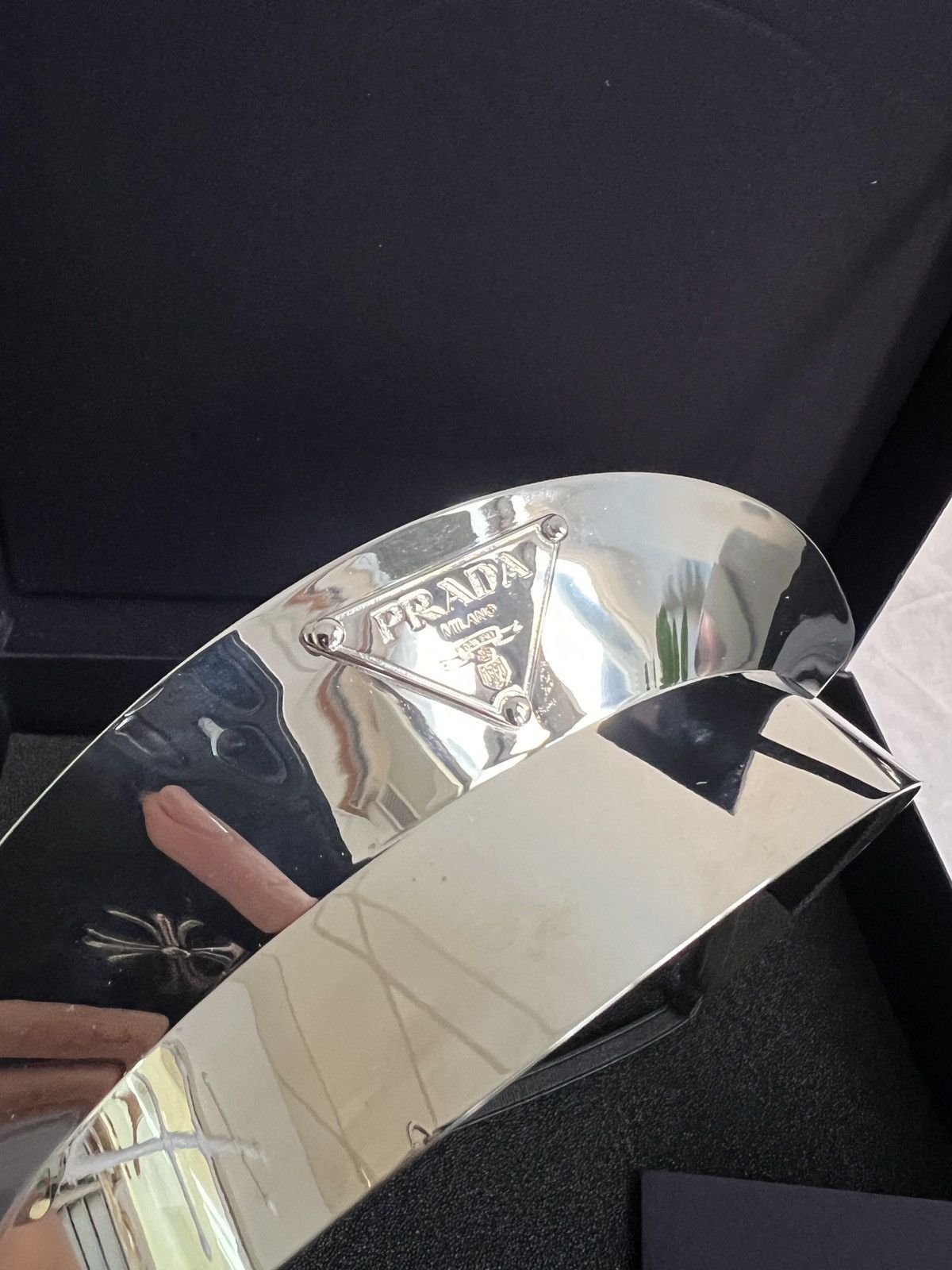 Prada 🔥Prada Runway triangle logo metal crown visor headband Size ONE SIZE - 8 Thumbnail