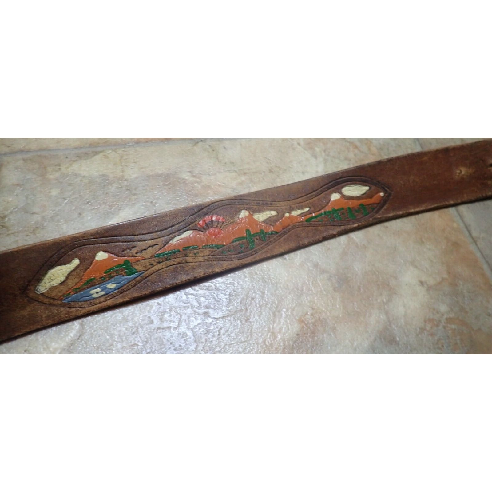 Vintage VINTAGE Western Hand Painted Cowhide Leather Belt Mens Size 40 Brown Size 40 - 6 Thumbnail