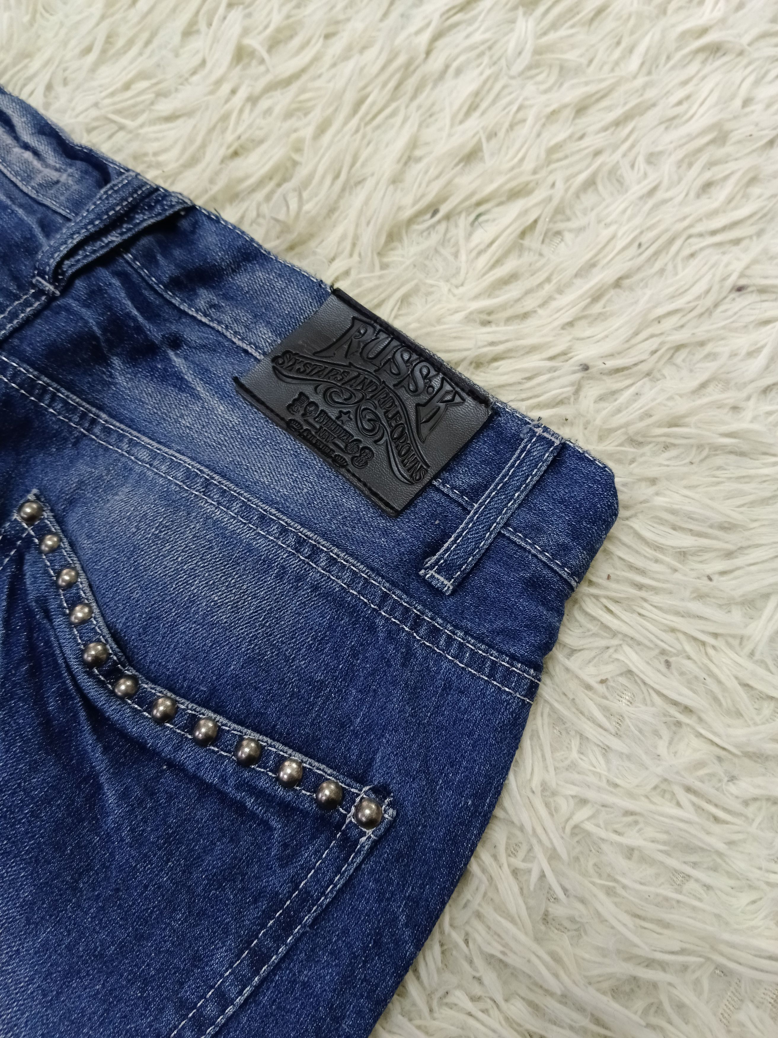 Japanese Brand WASHED BLUE STUDDED RUSS-K DENIM PANTS Size US 31 - 6 Thumbnail