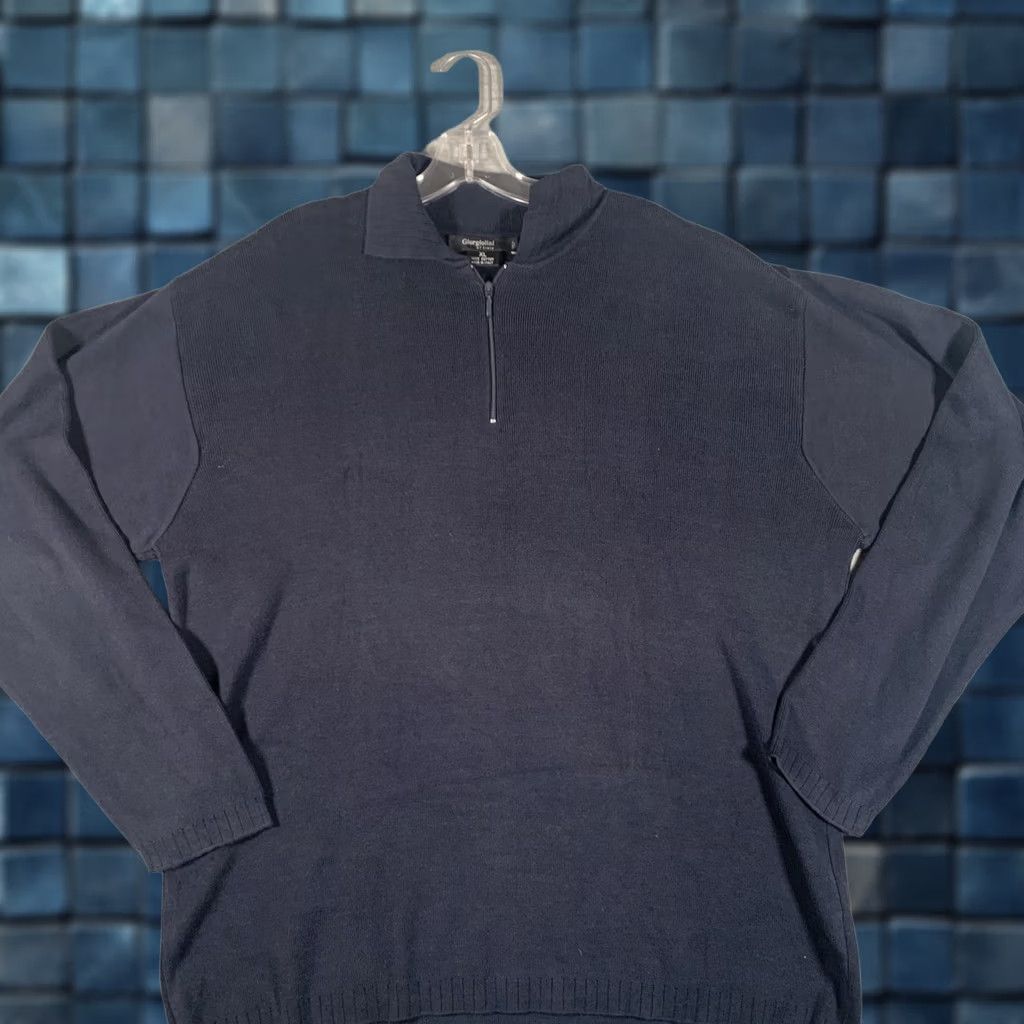 Vintage Giorgiolini Sweater XL Blue 1/4 Zip Mock Neck Knit Pullover Mens Italy Size US XL / EU 56 / 4 - 1 Thumbnail