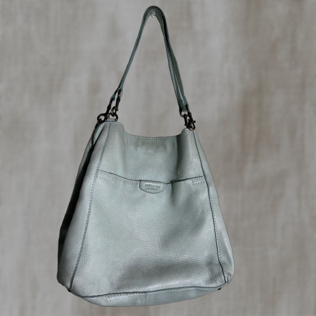 Vintage VINTAGE American Leather Co. Double Strap Shoulder Bag Mint Green 11x11x4.5 Womens Green Stains/dirty Size ONE SIZE - 1 Thumbnail