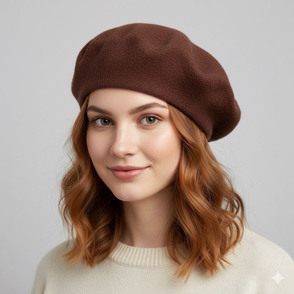 Vintage Brown Wool Beret - Small /Medium, Unisex Size ONE SIZE - 1 Thumbnail