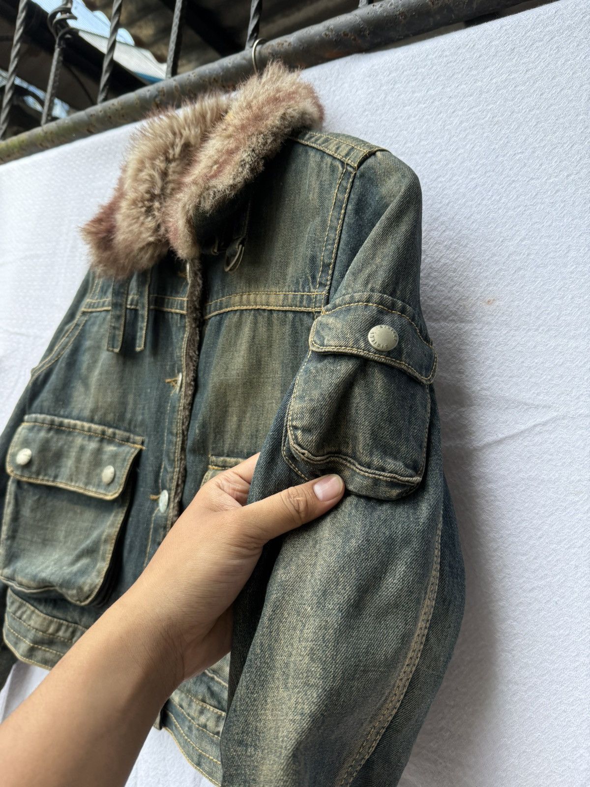 Japanese Brand Fur denim jacket sisley ifsixwasnine lgb styled Size US M / EU 48-50 / 2 - 4 Thumbnail