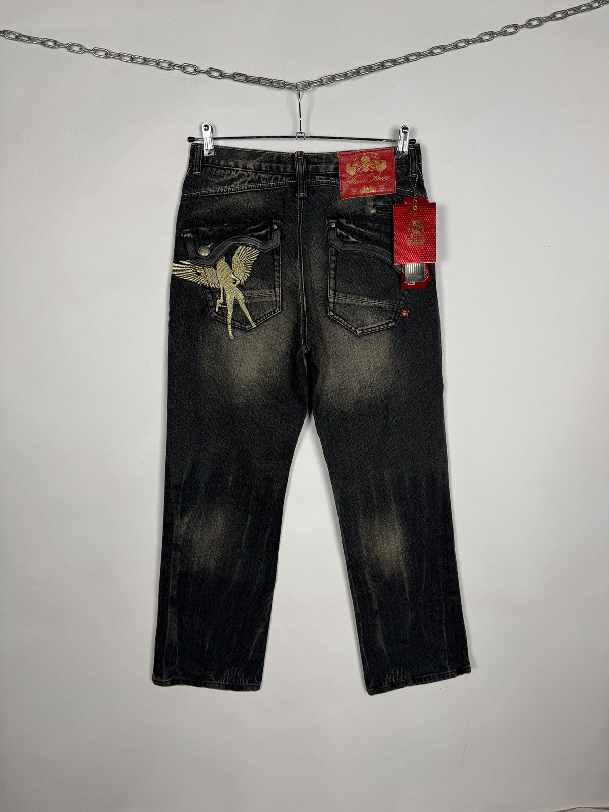 Vintage Y2K Black Wash Denim Jeans Pegasus Embroidery Winged Horse Size US 34 / EU 50 - 11 Thumbnail