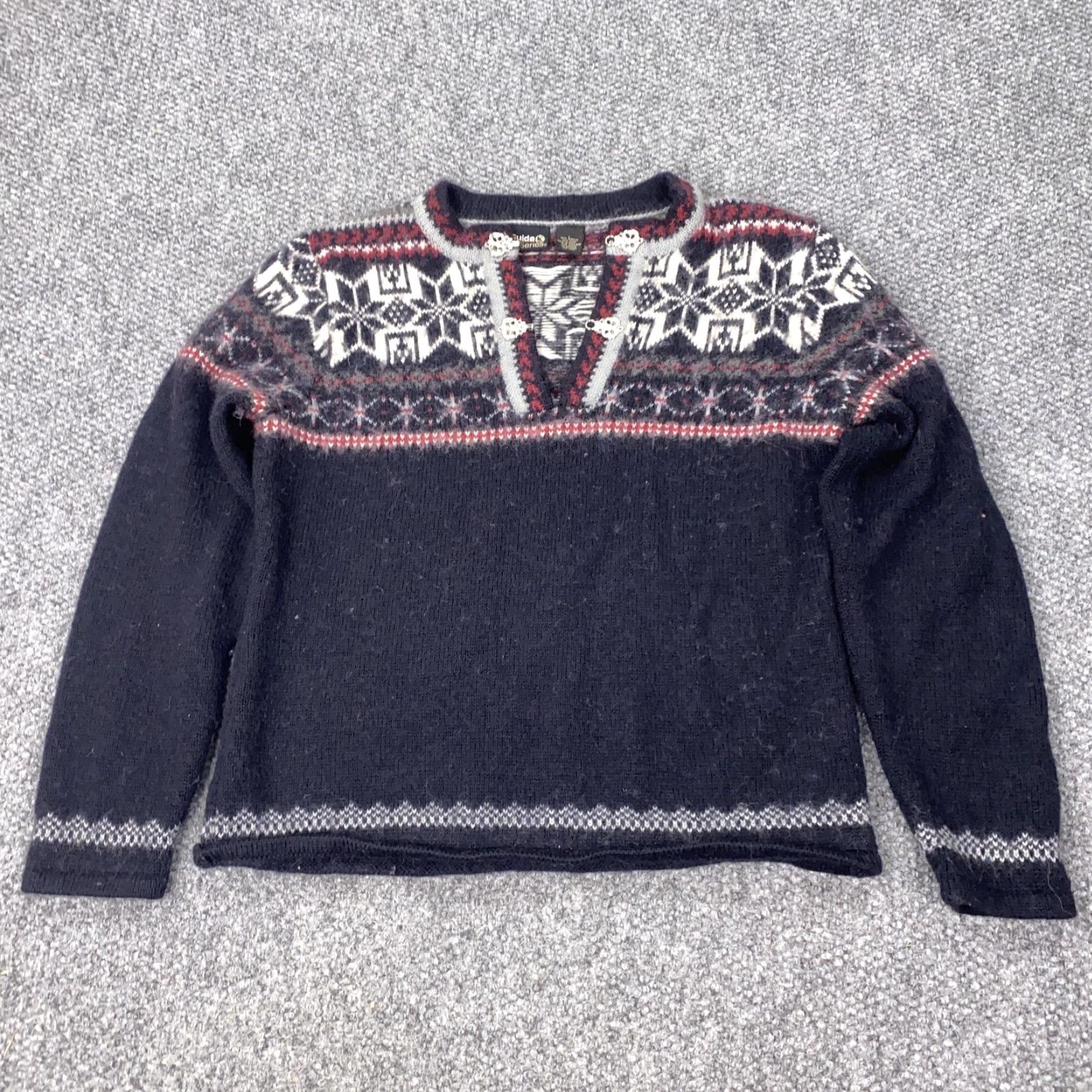 Vintage VINTAGE Guide Series Sweater Womens Large Navy Wool Nordic Snowflake Winter Knit Pullover Ski 50/50 Crew Neck Ladies L Size L / US 10 / IT 46 - 2 Thumbnail