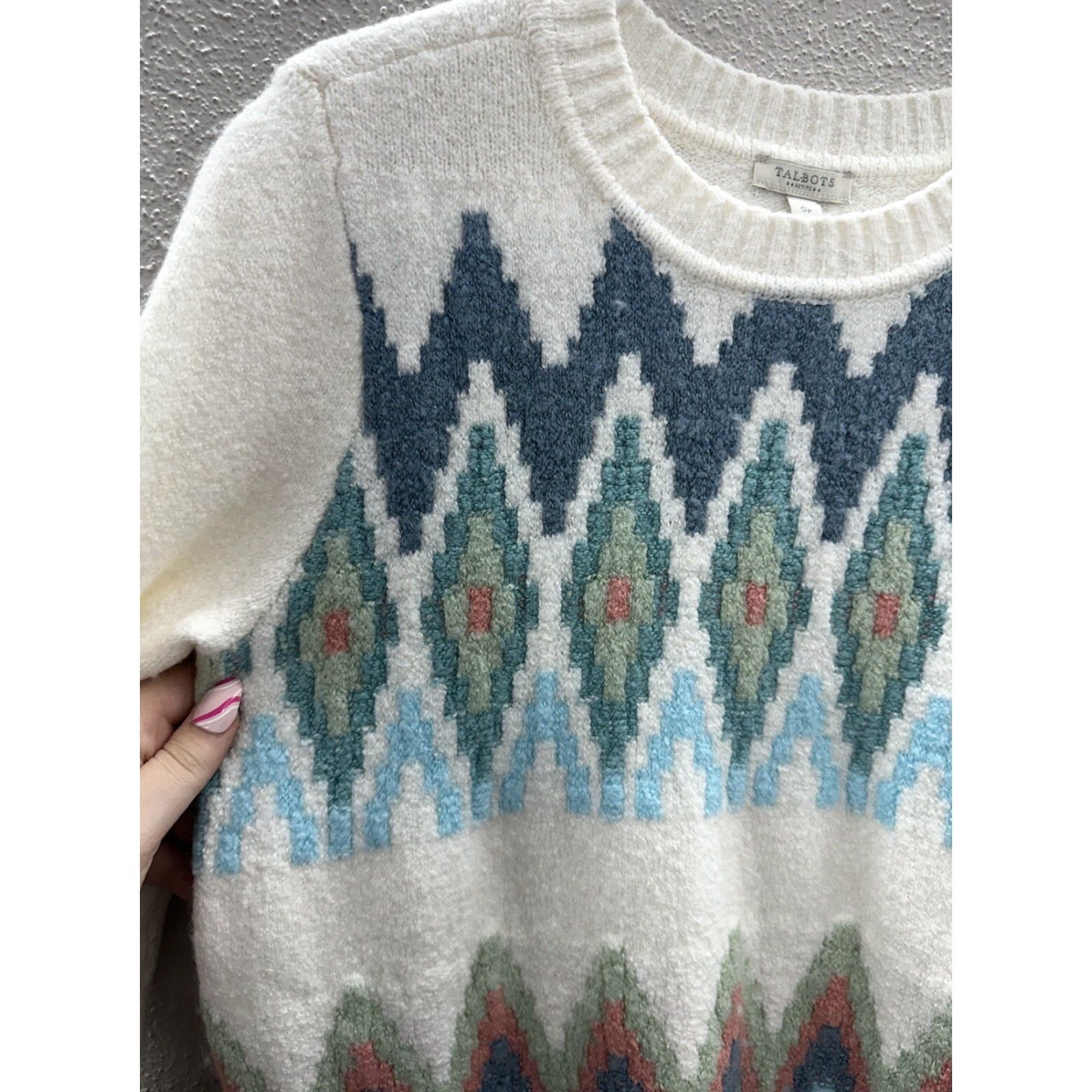 Talbots Talbots Sweater Shirt Women's Petite Small White Wool Blend Fiar Isle Soft Pullover Knit Crew Neck Regular Warm Casual Size S / US 4 / IT 40 - 3 Thumbnail