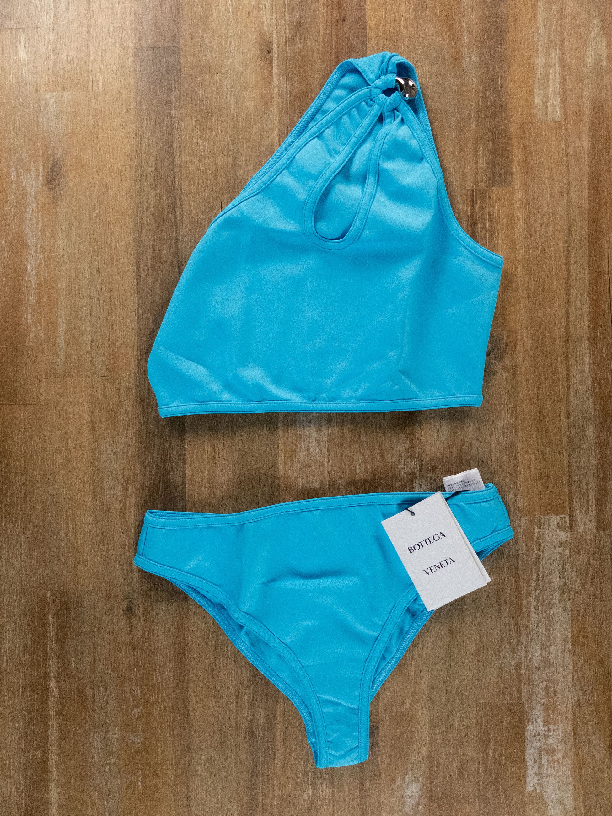 Bottega Veneta BOTTEGA VENETA blue two piece one shoulder bikini swimsuit M Size 28" / US 6 / IT 42 - 5 Thumbnail