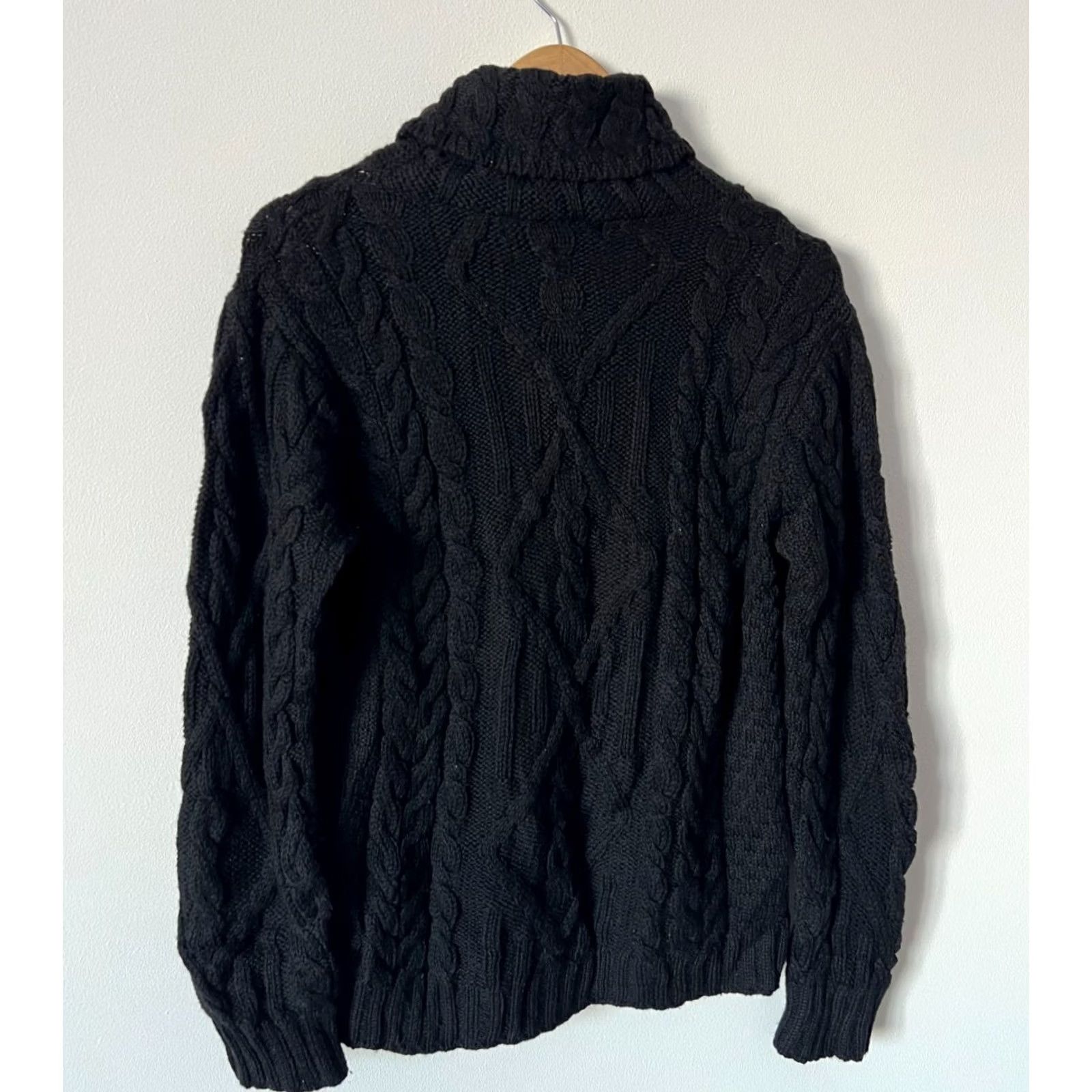 Vintage INIS CRAFTS 100% Merino Wool Cable-Knit High Neck Sweater IN Ireland Wmns L Black Vintage 90s Womens Pullover Knit Shirt Size L / US 10 / IT 46 - 4 Thumbnail