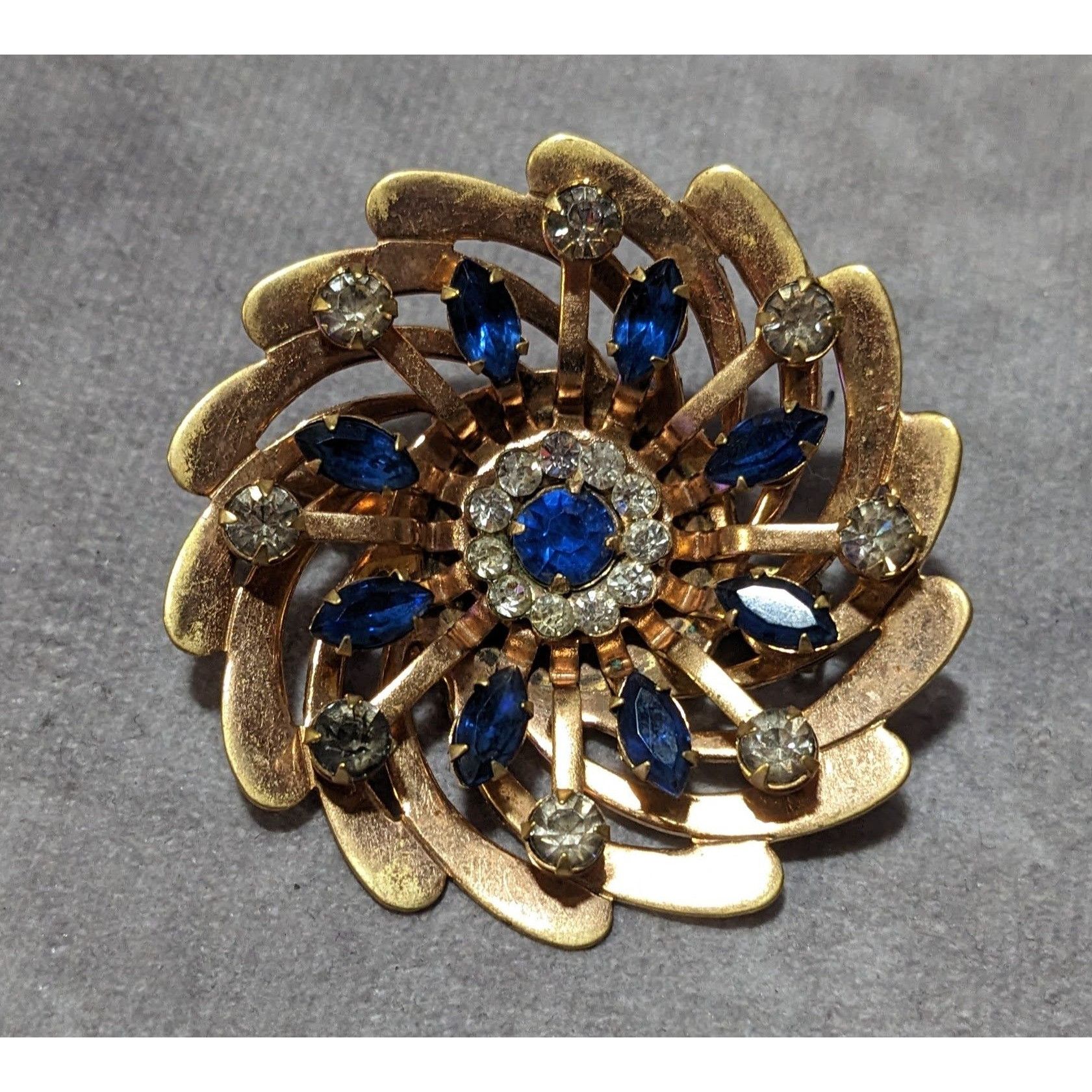 Other Vintage Blue And Gold Rhinestone Floral Brooch Size ONE SIZE - 4 Thumbnail