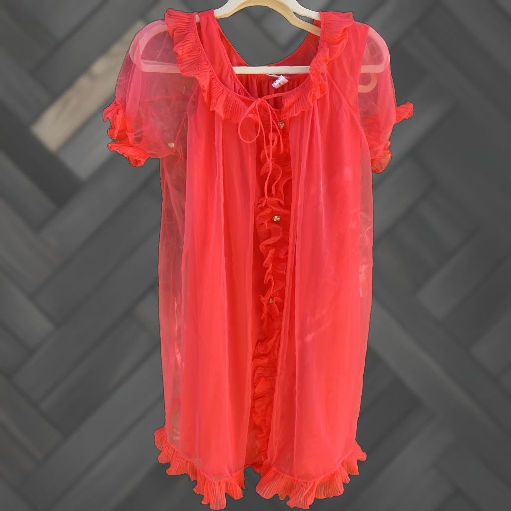 Vintage VINTAGE Movie Star Nylon Tricot Nightie Set Sheer Short Peignoir Boudoir Size M Nylon Tricot Nightie Set Movie Star Shirt? Size 32" / US 10 / IT 46 - 1 Thumbnail