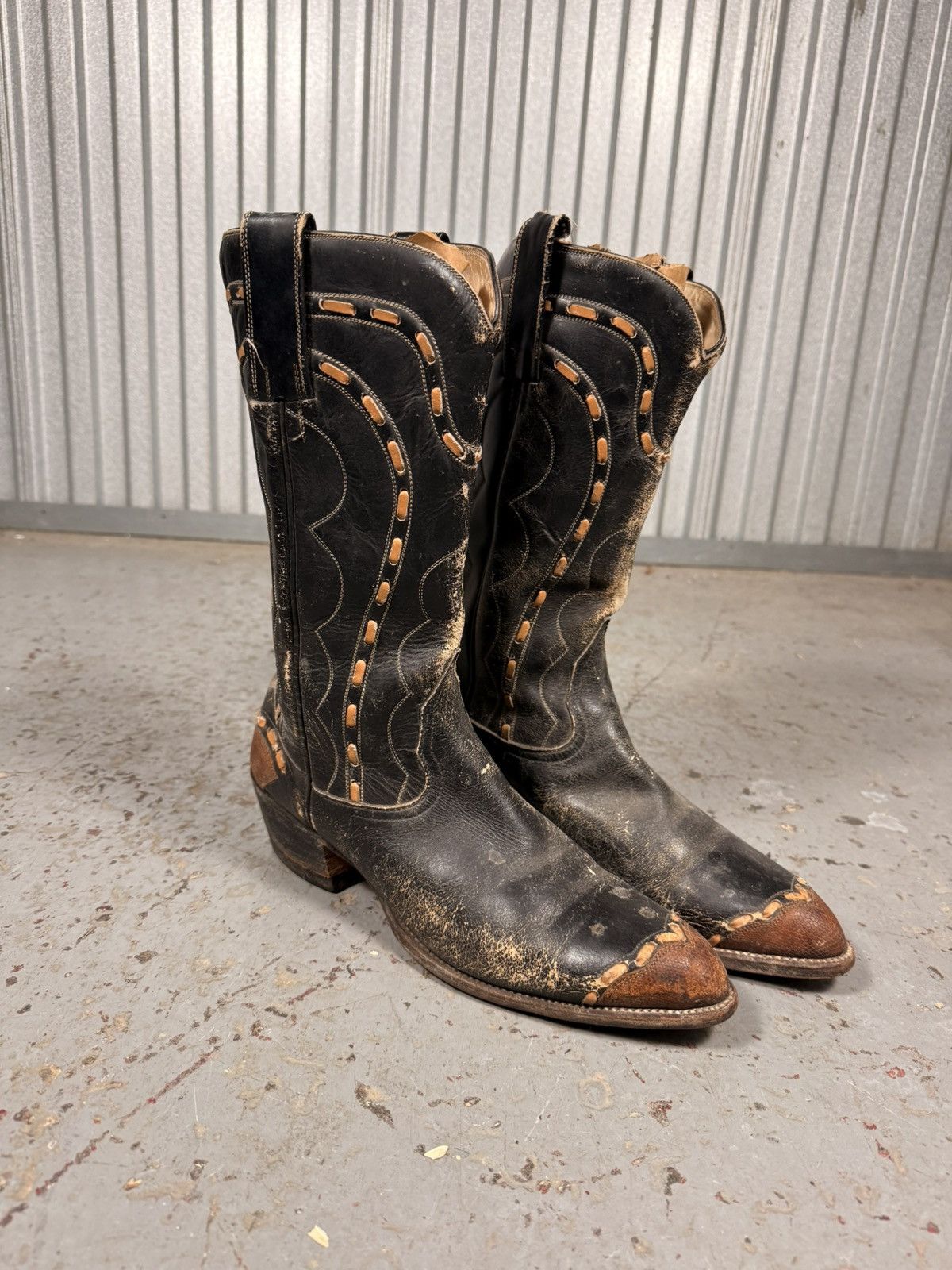 Vaquera 80s Vintage Vaquero Distressed Brown Lizard Toe Cowboy Boots Size US 9 / EU 42 - 1 Thumbnail