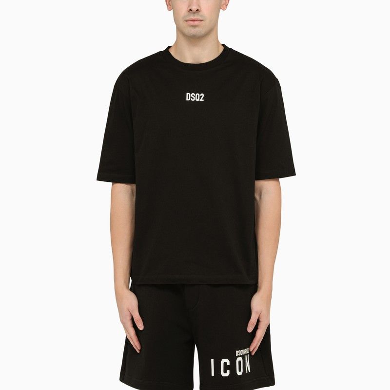 image of Dsquared2 Black Crewneck T-Shirt With Logo Print, Men's (Size Large)