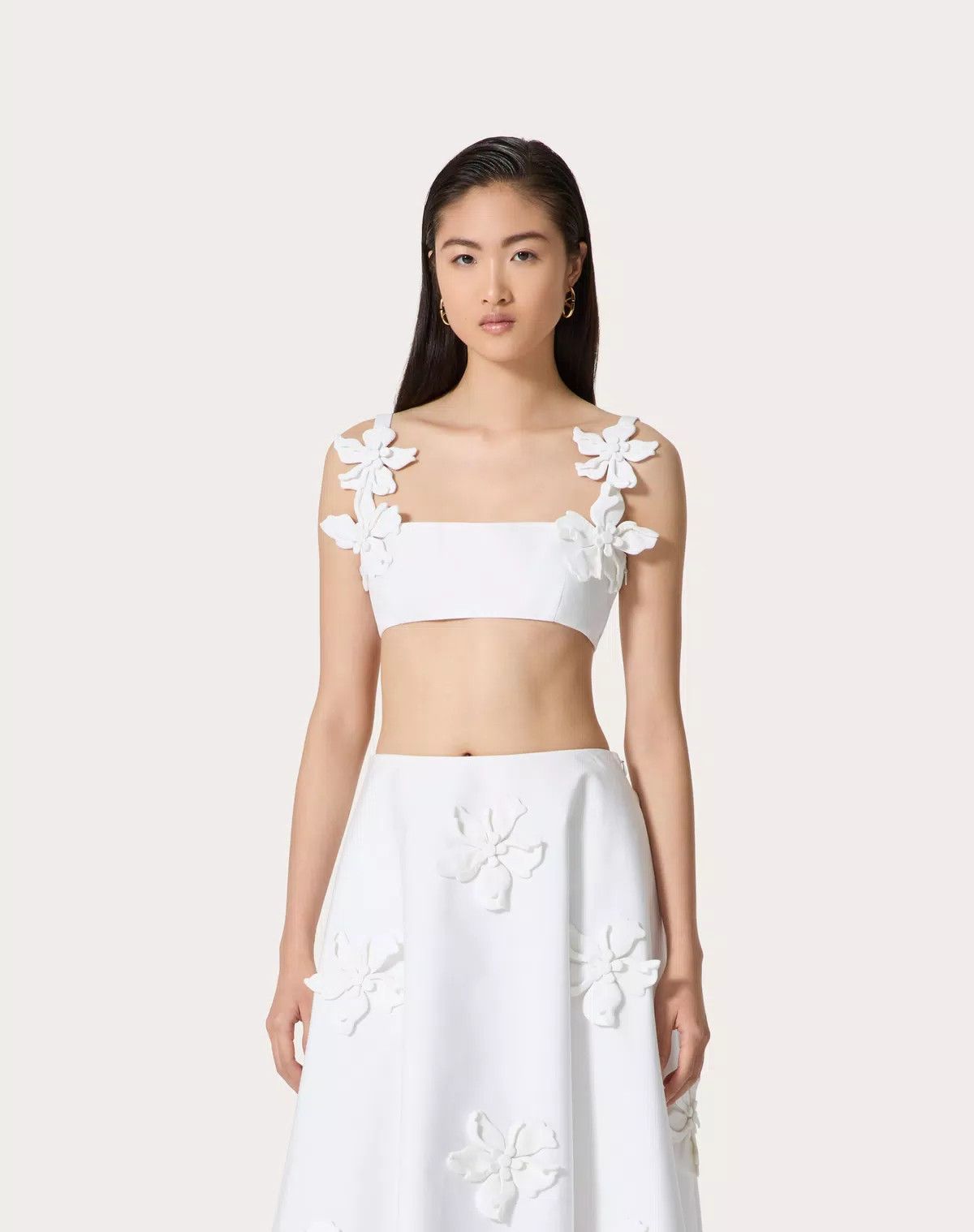 Valentino o1s1wg110625 Embroidered Compact Popeline Bralette in White Size M / US 6-8 / IT 42-44 - 3 Thumbnail
