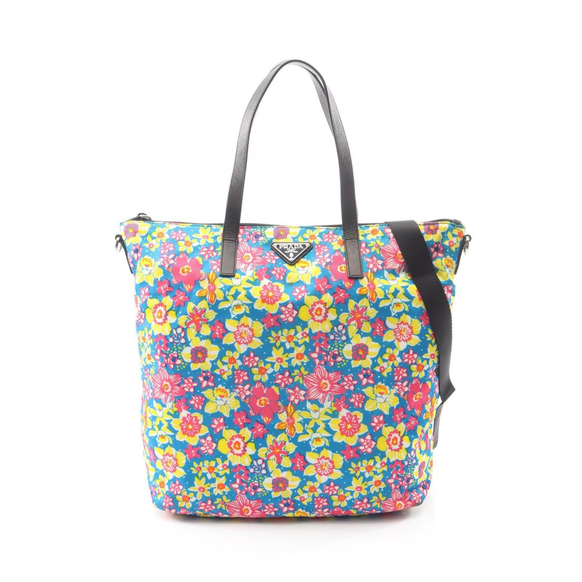 Prada Prada TESSUTO STAMPAT Floral 2-Way Tote Bag/Handbag, Nylon & Saffiano Leather, Women's, Multicolor Size ONE SIZE - 1 Thumbnail