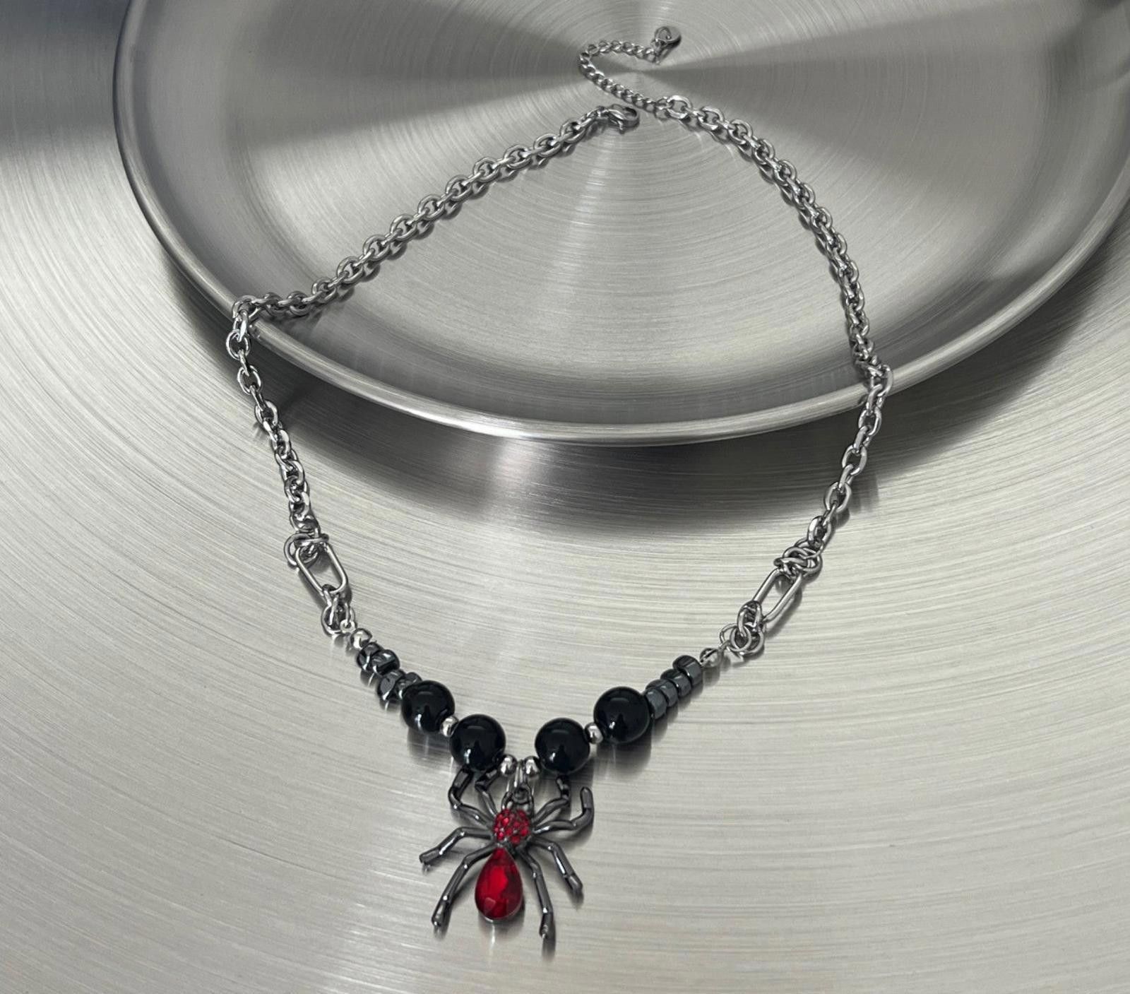 Jewelry Spider Pendant Choker Necklace with Red Gem Size ONE SIZE - 3 Thumbnail