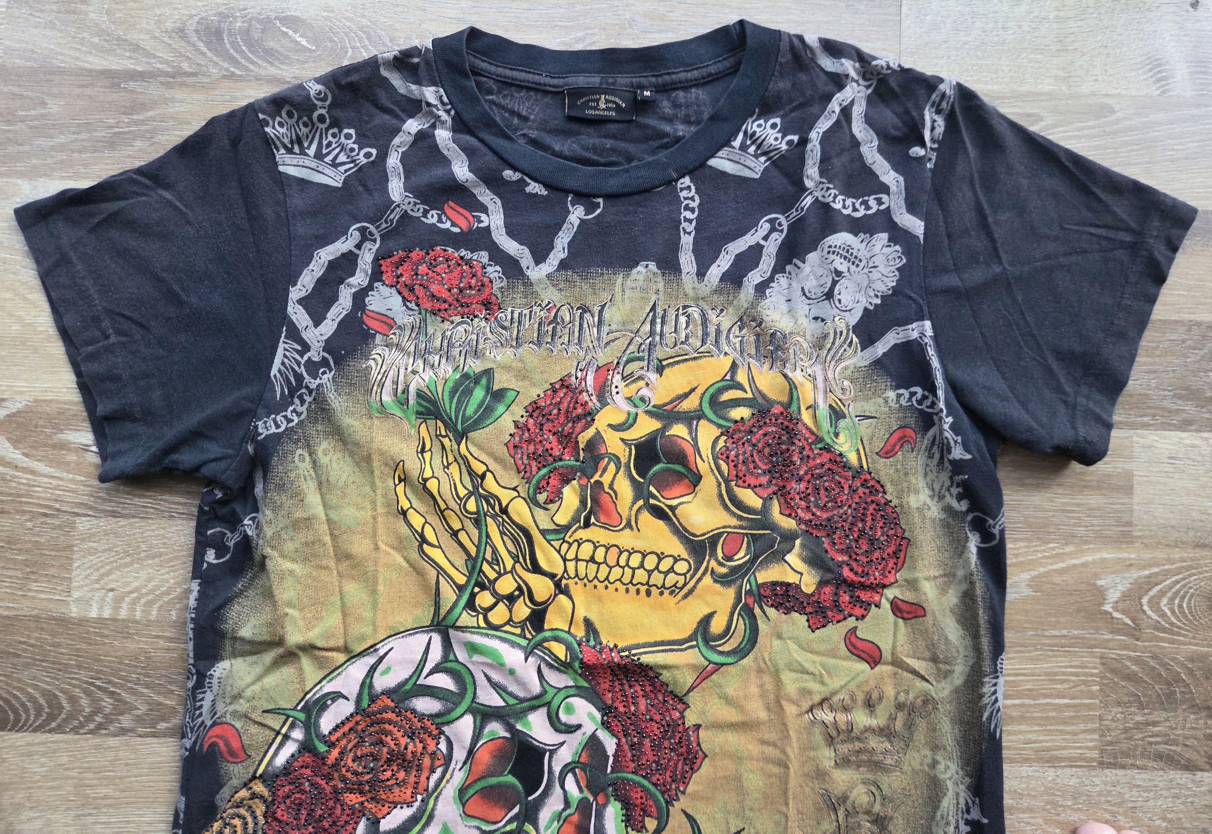 Christian Audigier Vintage y2k Christian Audigier Skull Roses Rhinestone Shirt Size M / US 6-8 / IT 42-44 - 5 Thumbnail