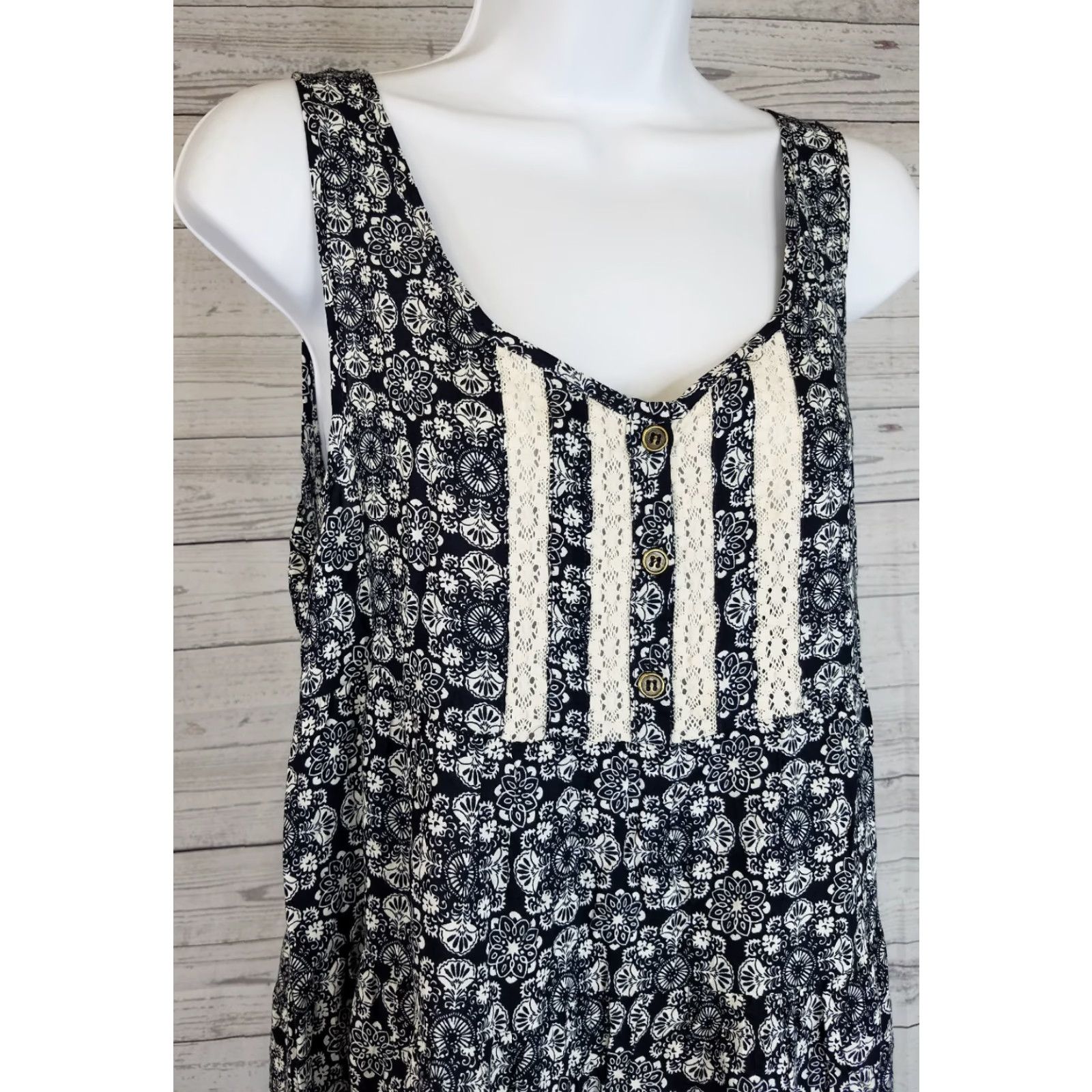 Vintage JODIFL Dress Sleeveless Women's Small Blue Floral Crochet Rayon Dress Size S / US 4 / IT 40 - 4 Thumbnail
